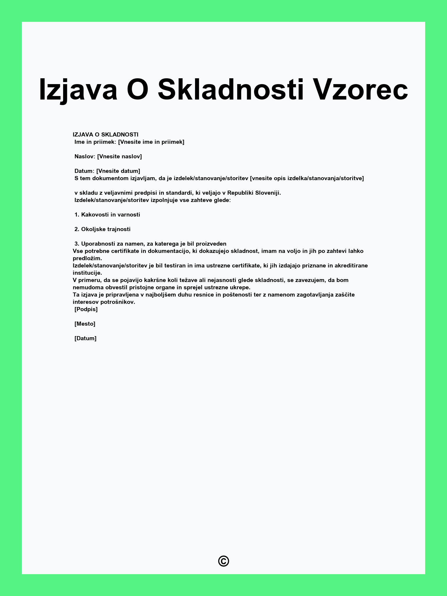 Izjava O Skladnosti Vzorec