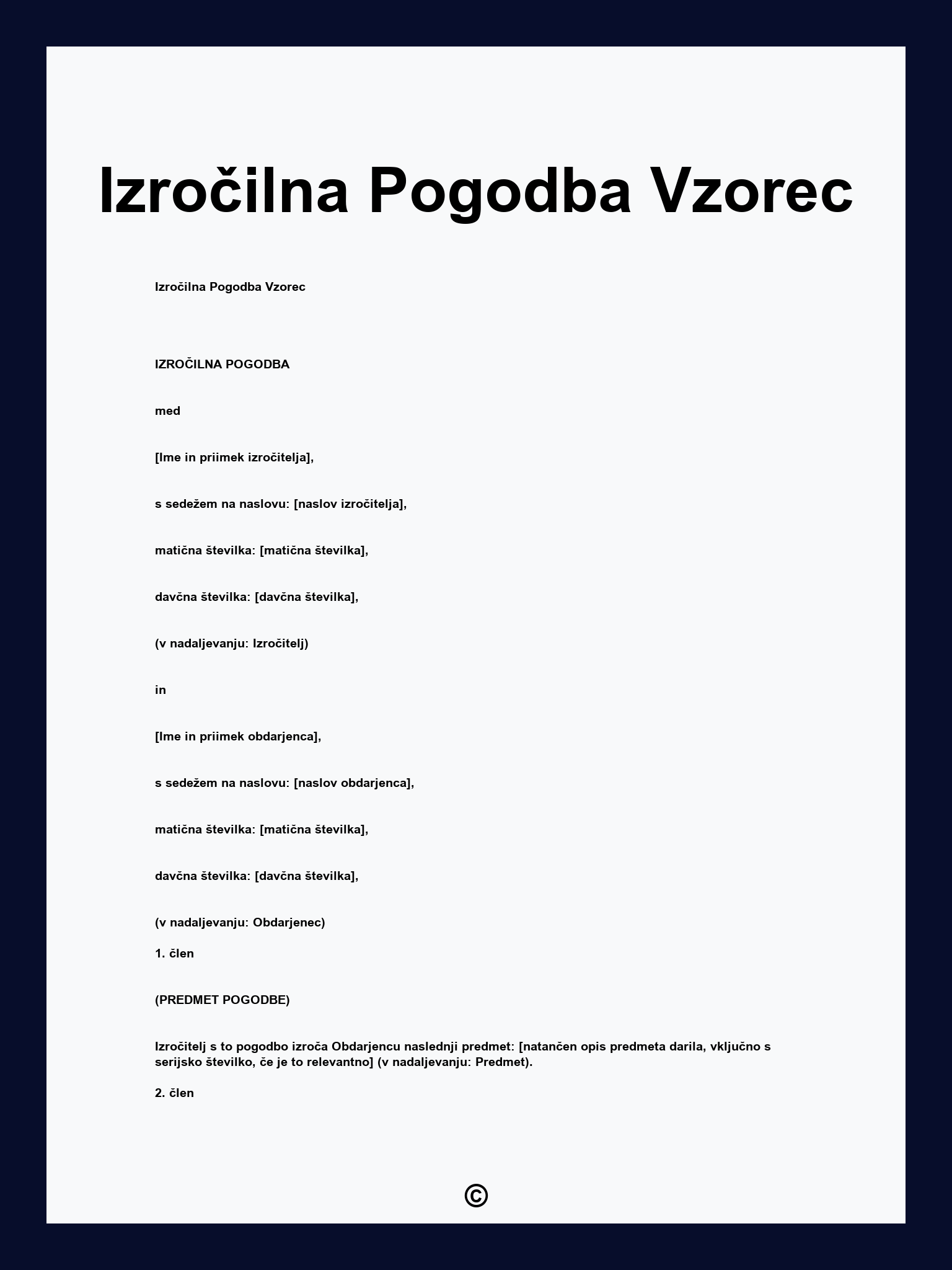 Izročilna Pogodba Vzorec