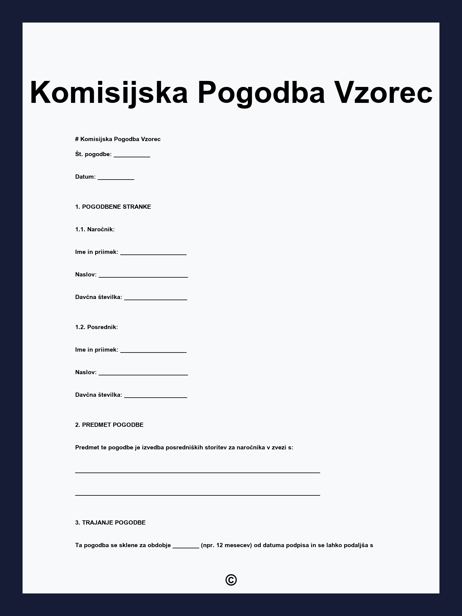 Komisijska Pogodba Vzorec