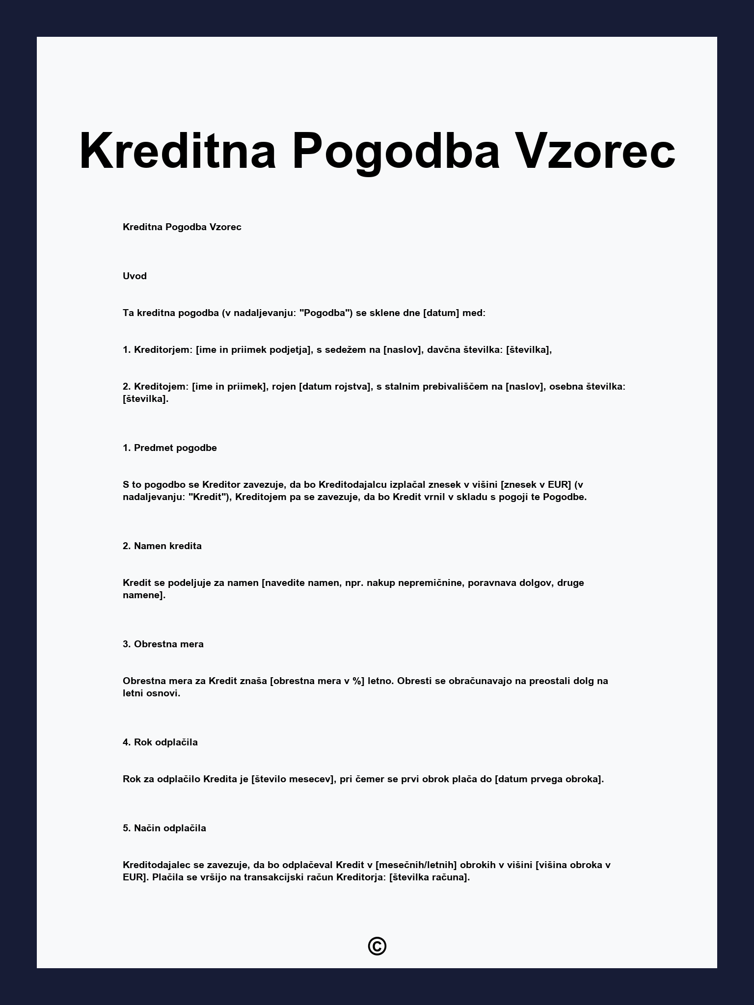 Kreditna Pogodba Vzorec