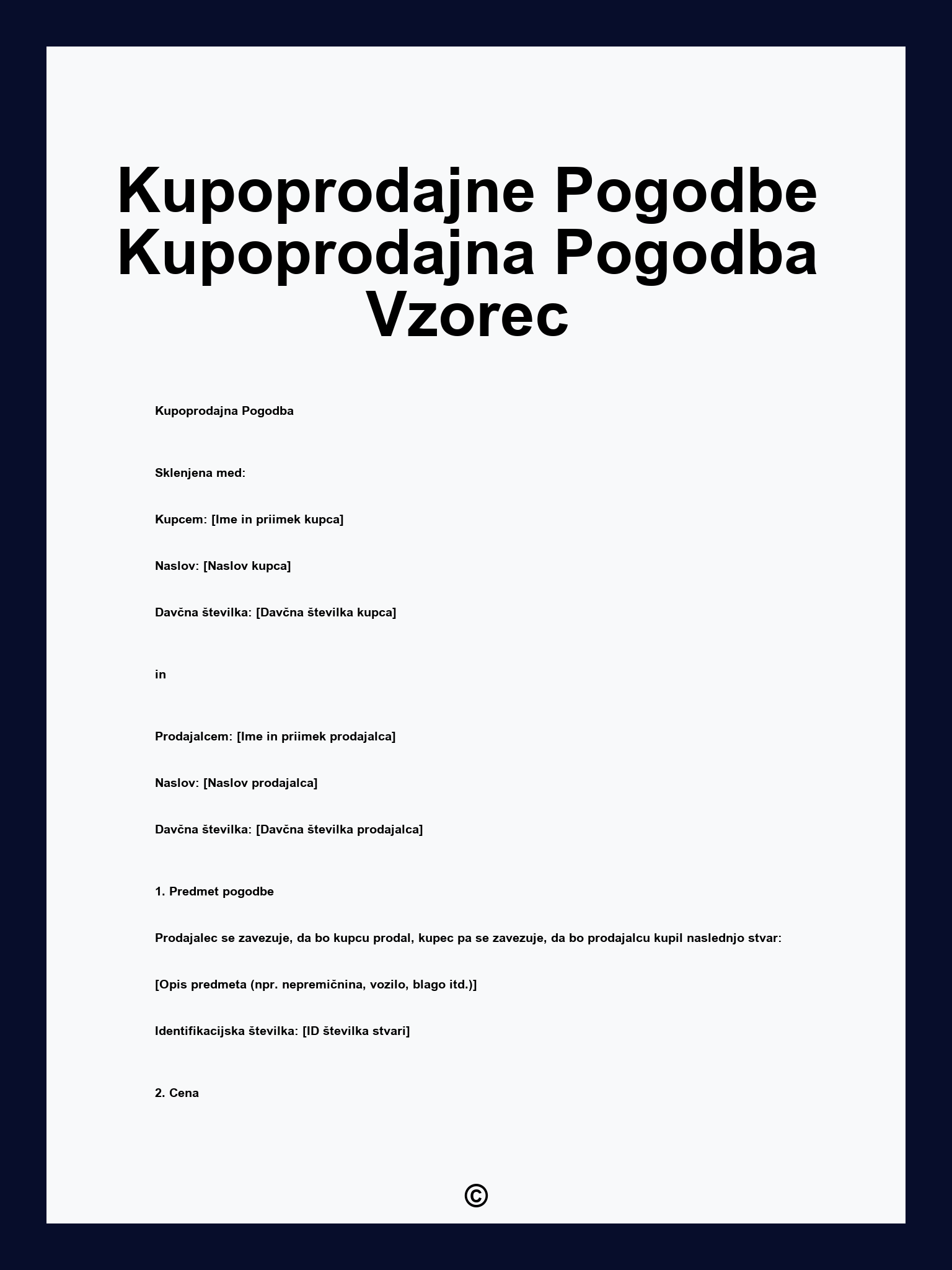Kupoprodajne Pogodbe Kupoprodajna Pogodba Vzorec