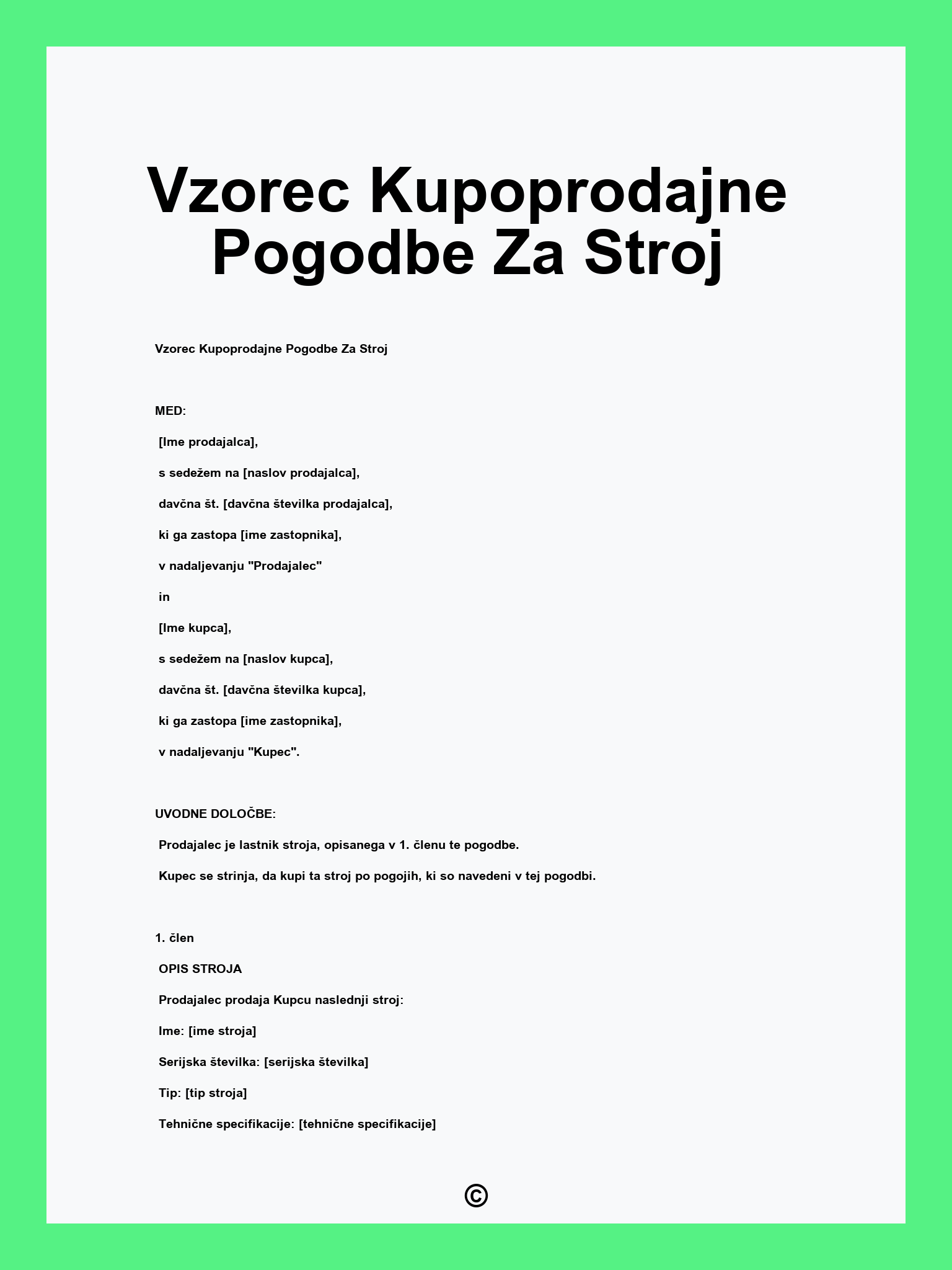 Vzorec Kupoprodajne Pogodbe Za Stroj