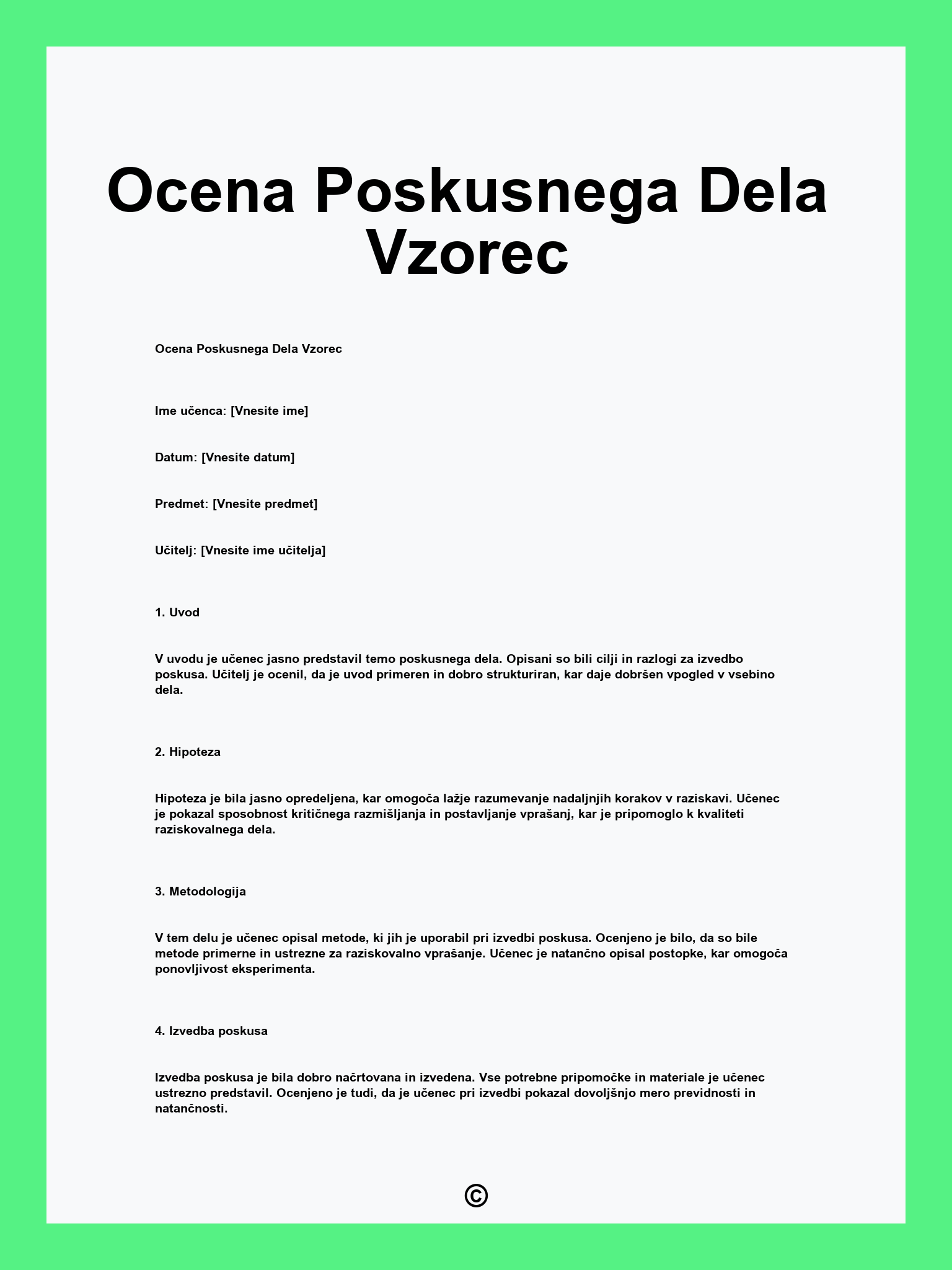 Ocena Poskusnega Dela Vzorec