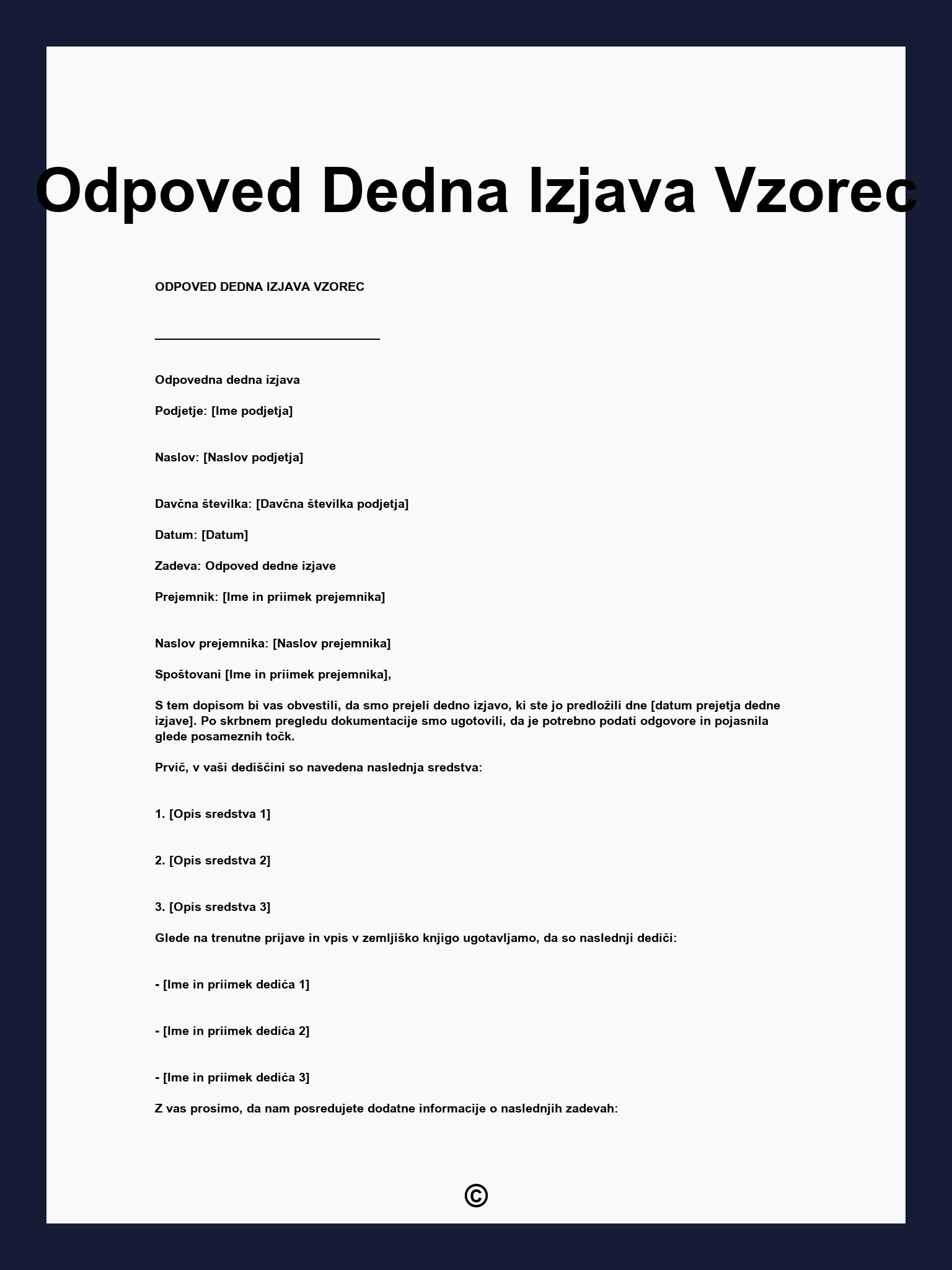 Odpoved Dedna Izjava Vzorec