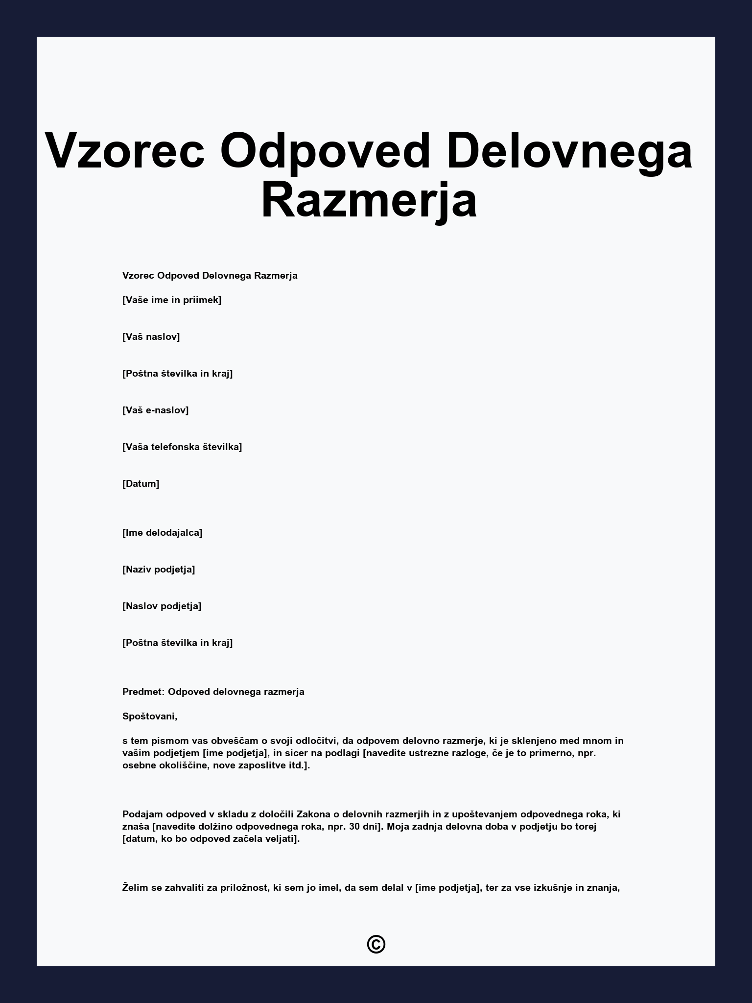 Vzorec Odpoved Delovnega Razmerja