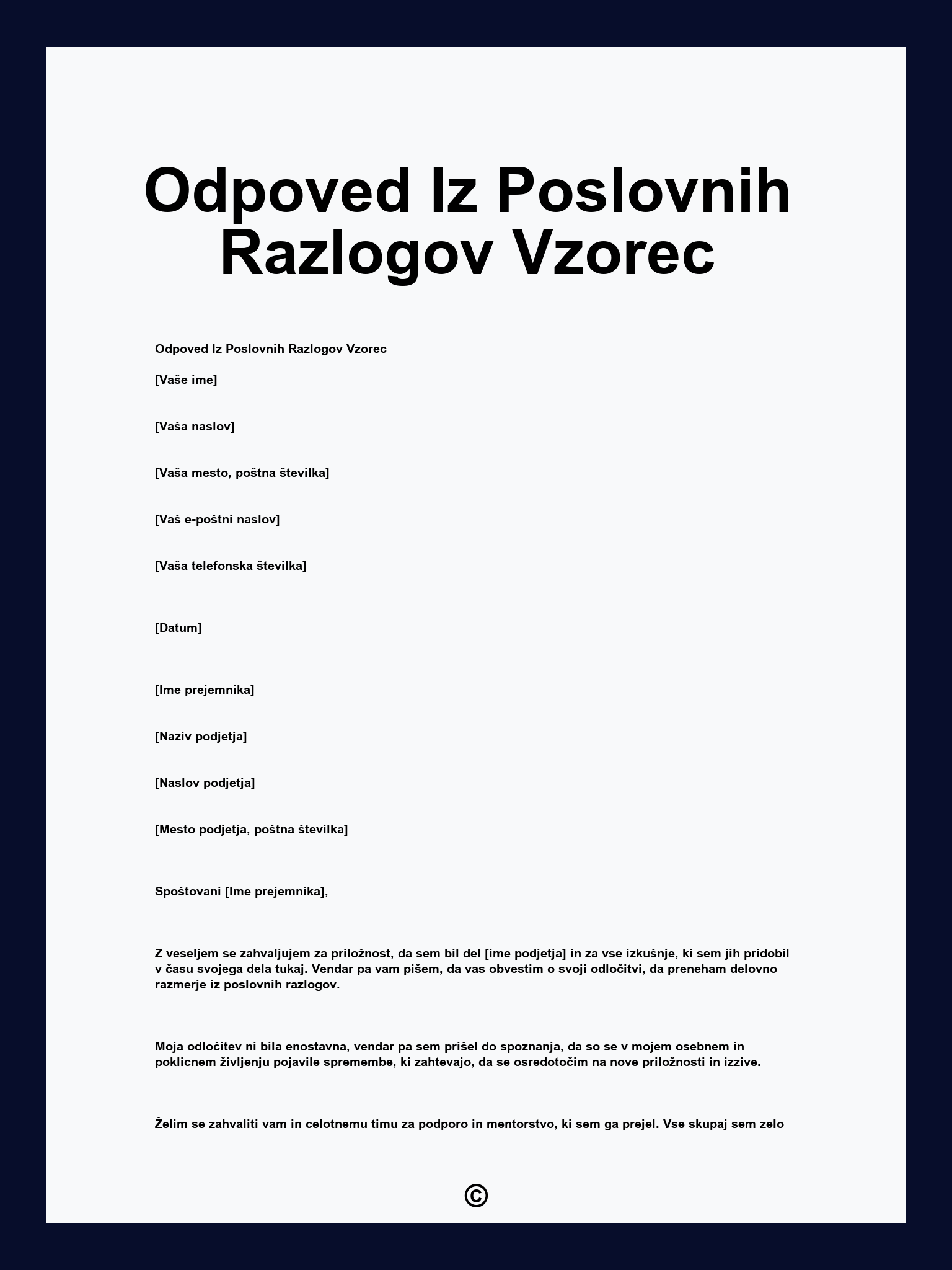 Odpoved Iz Poslovnih Razlogov Vzorec