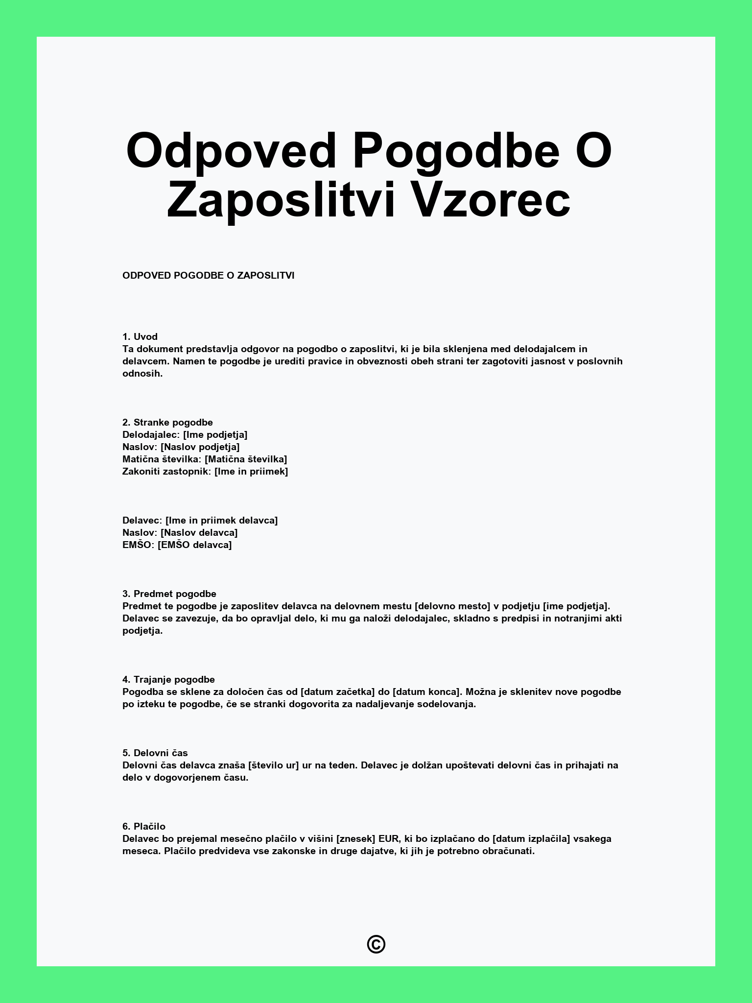 Odpoved Pogodbe O Zaposlitvi Vzorec