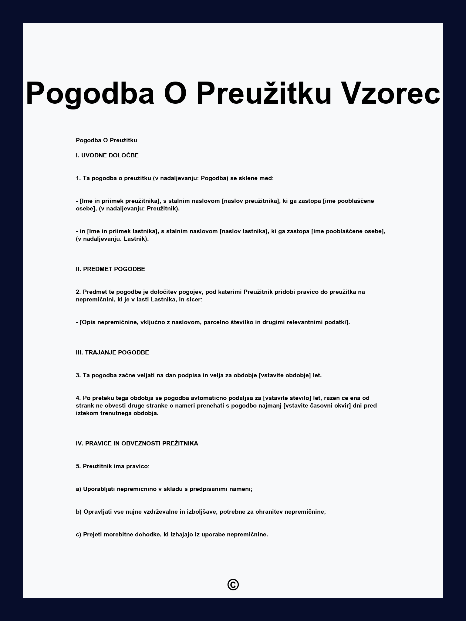 Pogodba O Preužitku Vzorec