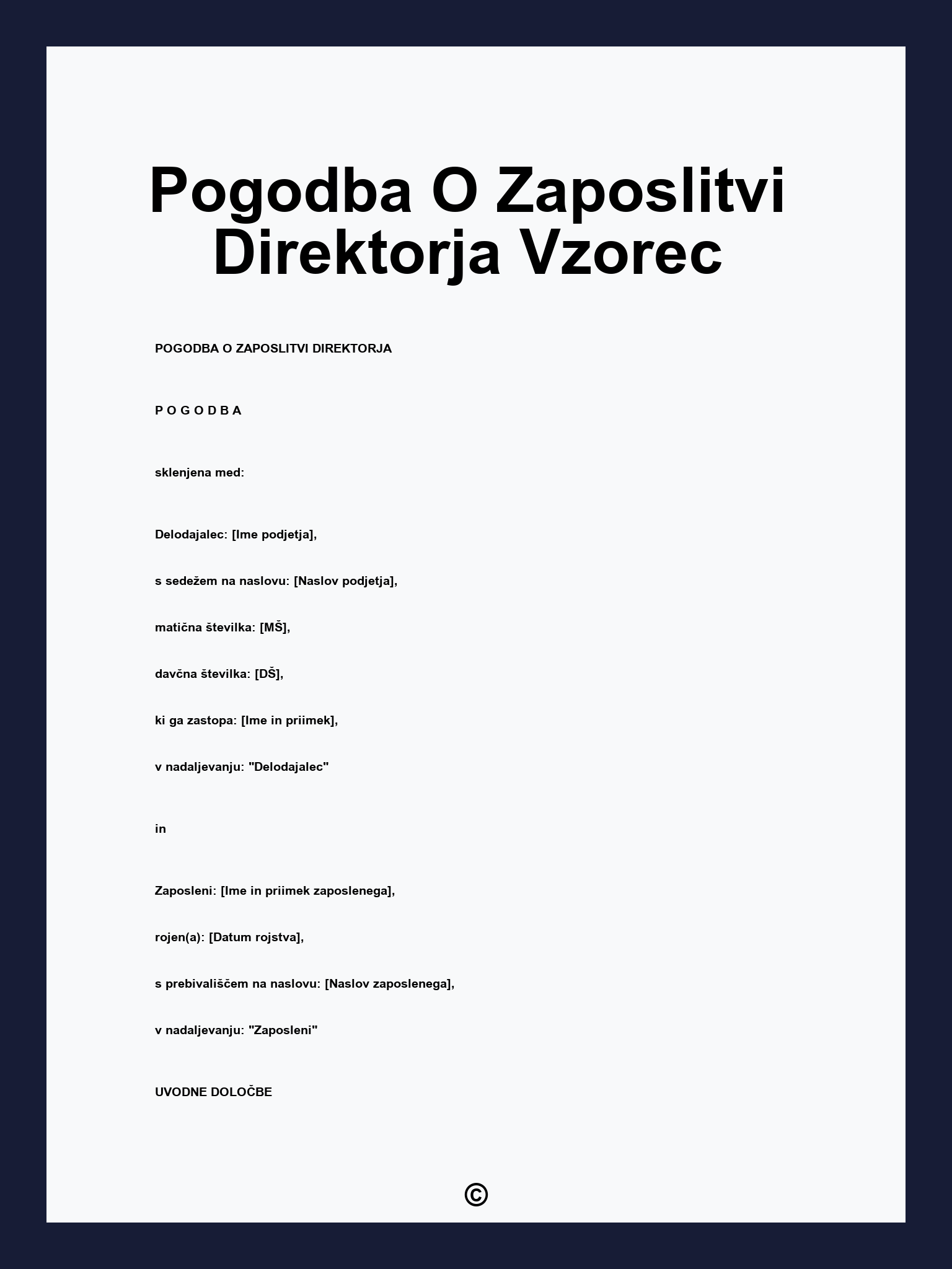 Pogodba O Zaposlitvi Direktorja Vzorec