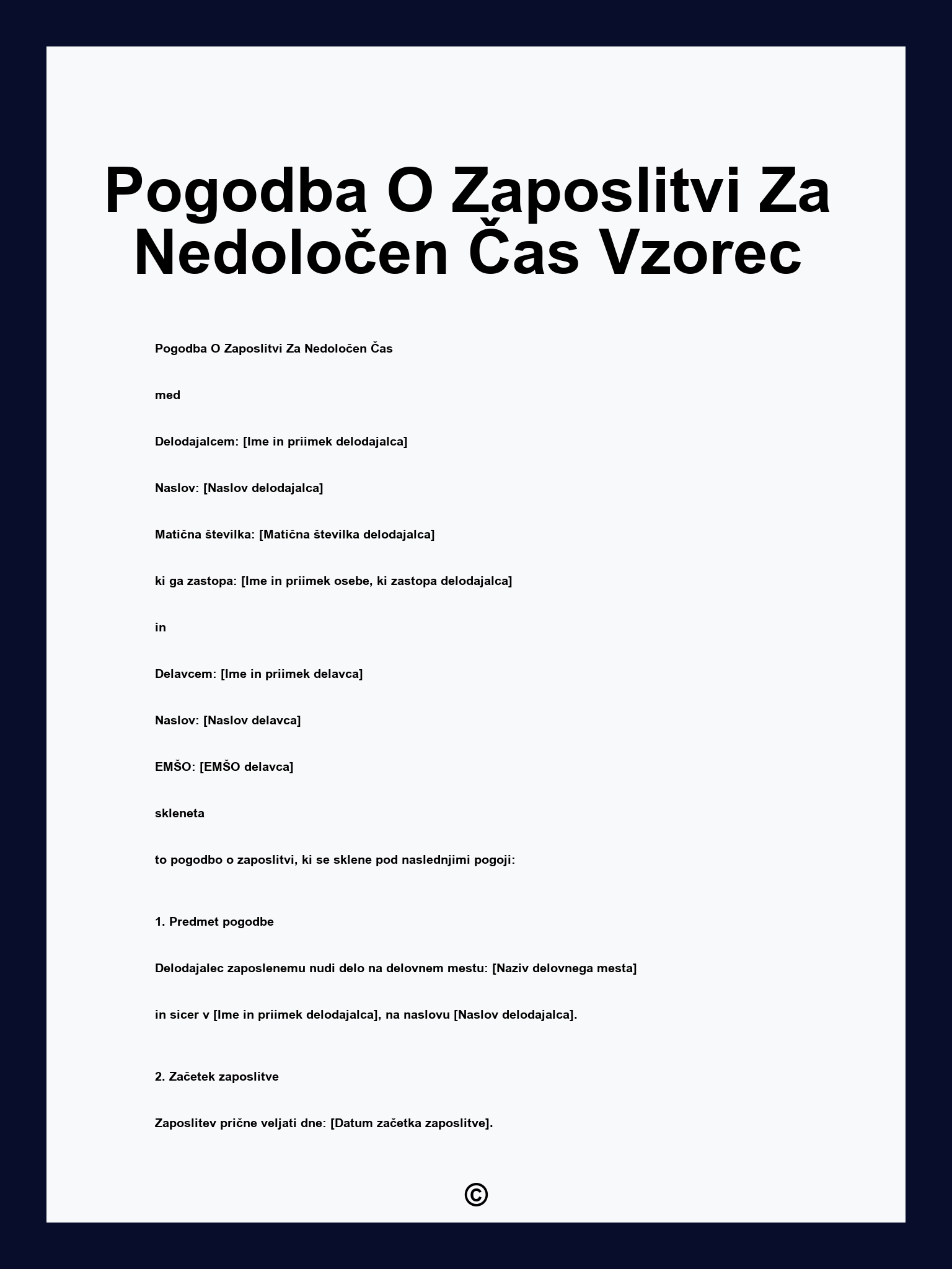 Pogodba O Zaposlitvi Za Nedoločen Čas Vzorec