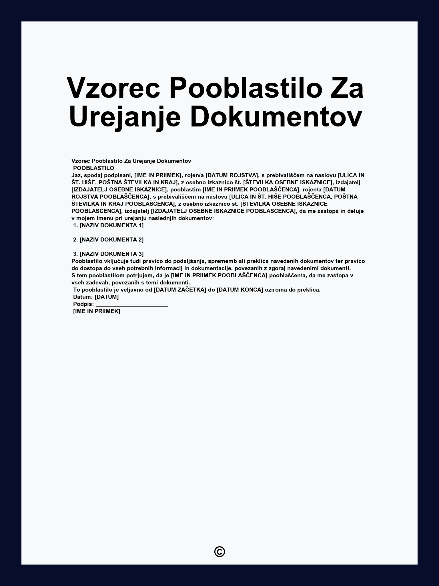 Vzorec Pooblastilo Za Urejanje Dokumentov