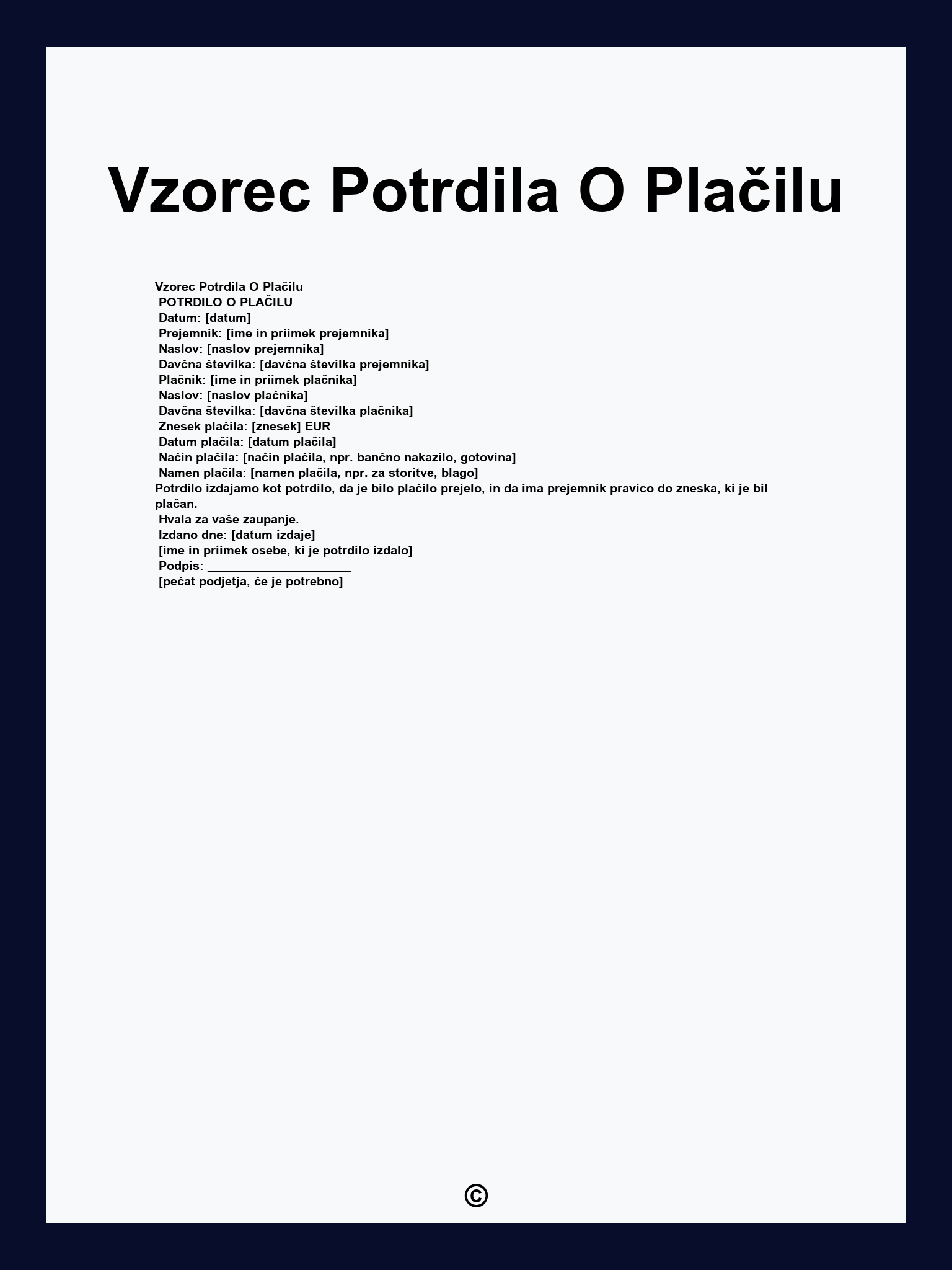 Vzorec Potrdila O Plačilu