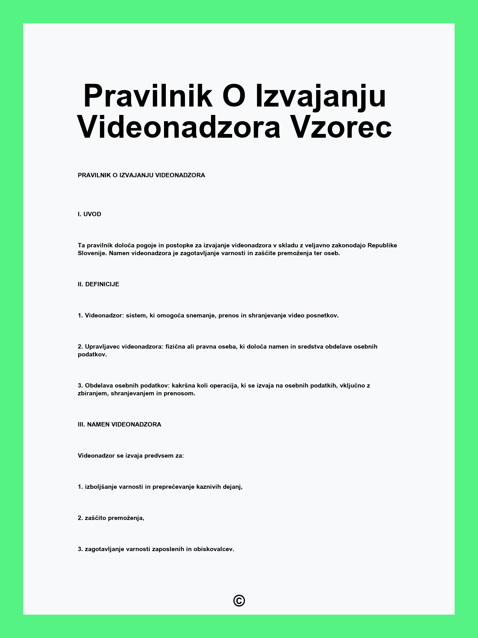Pravilnik O Izvajanju Videonadzora Vzorec