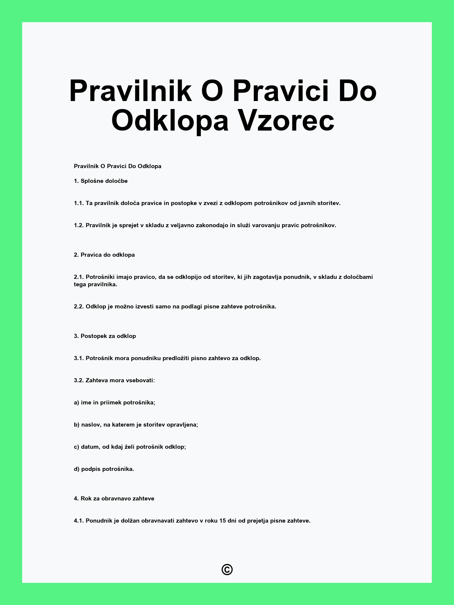 Pravilnik O Pravici Do Odklopa Vzorec
