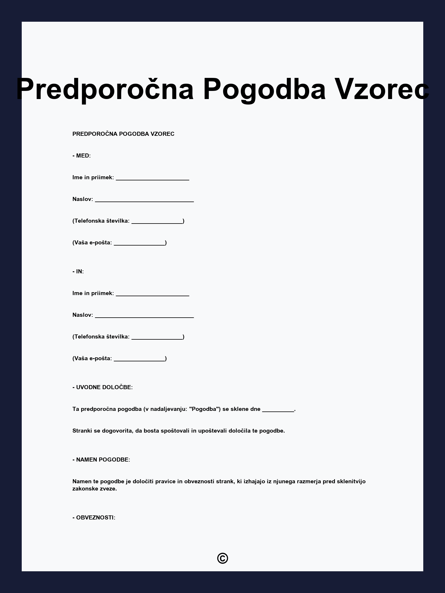 Predporočna Pogodba Vzorec