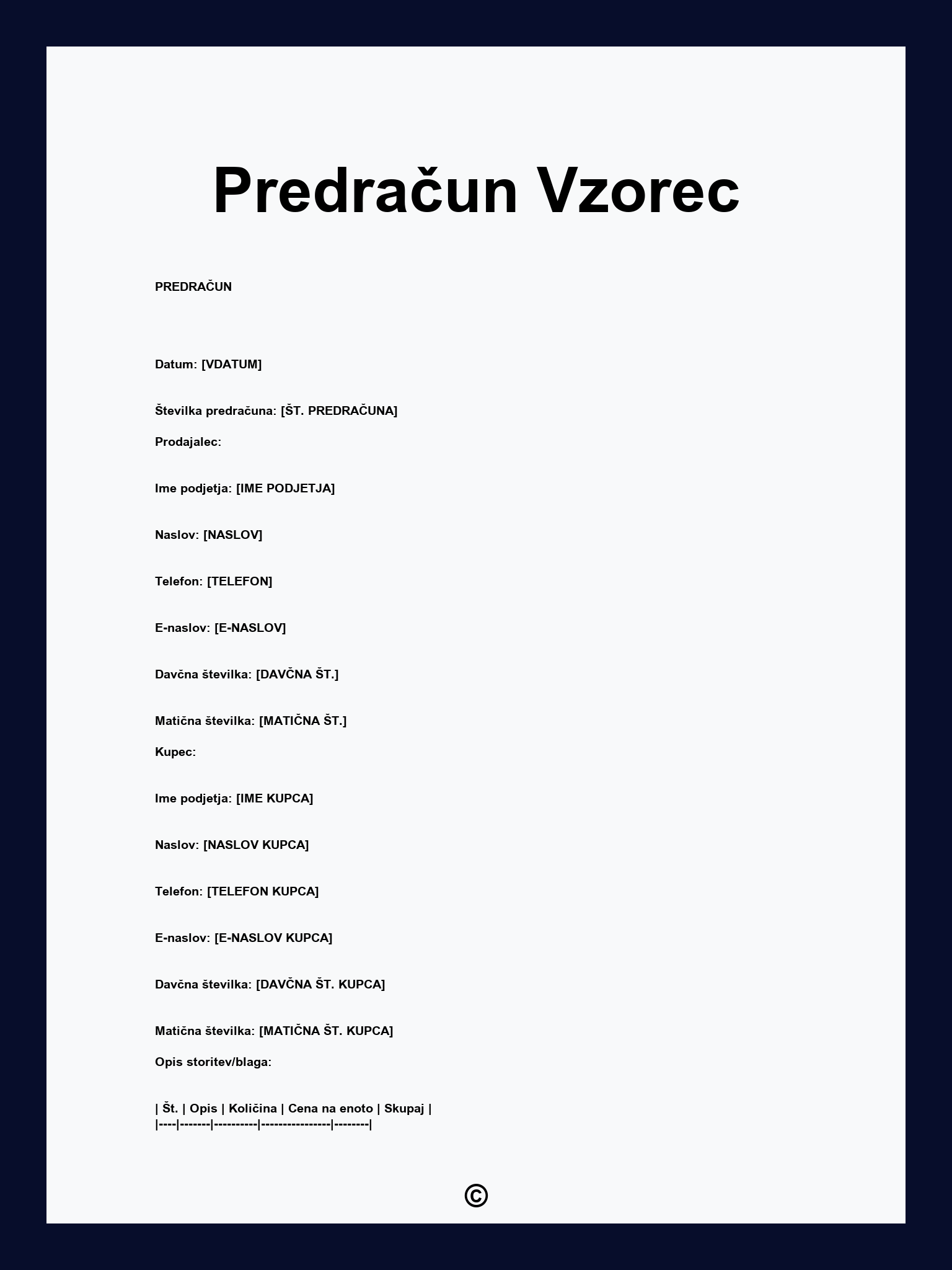Predračun Vzorec