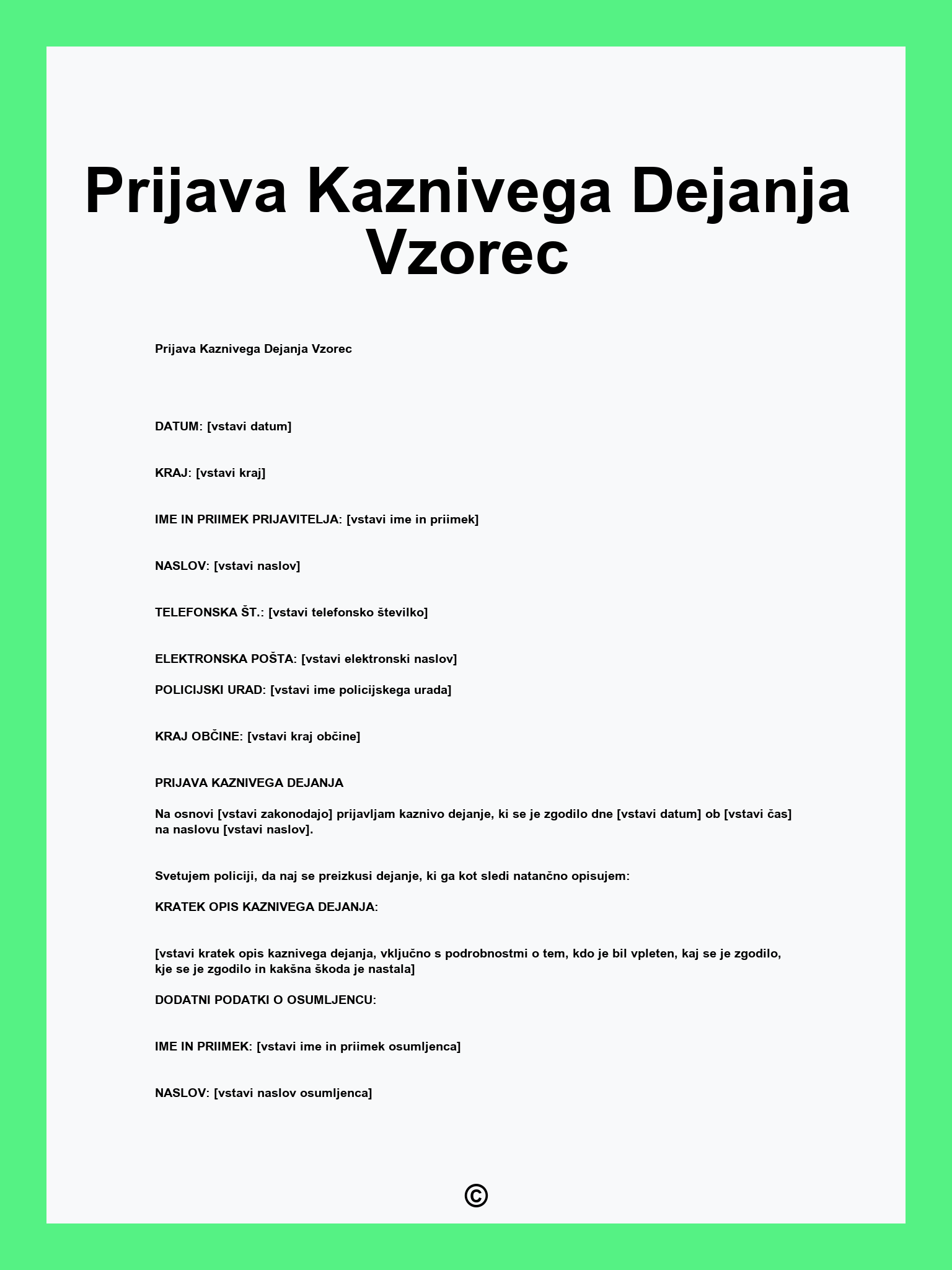 Prijava Kaznivega Dejanja Vzorec