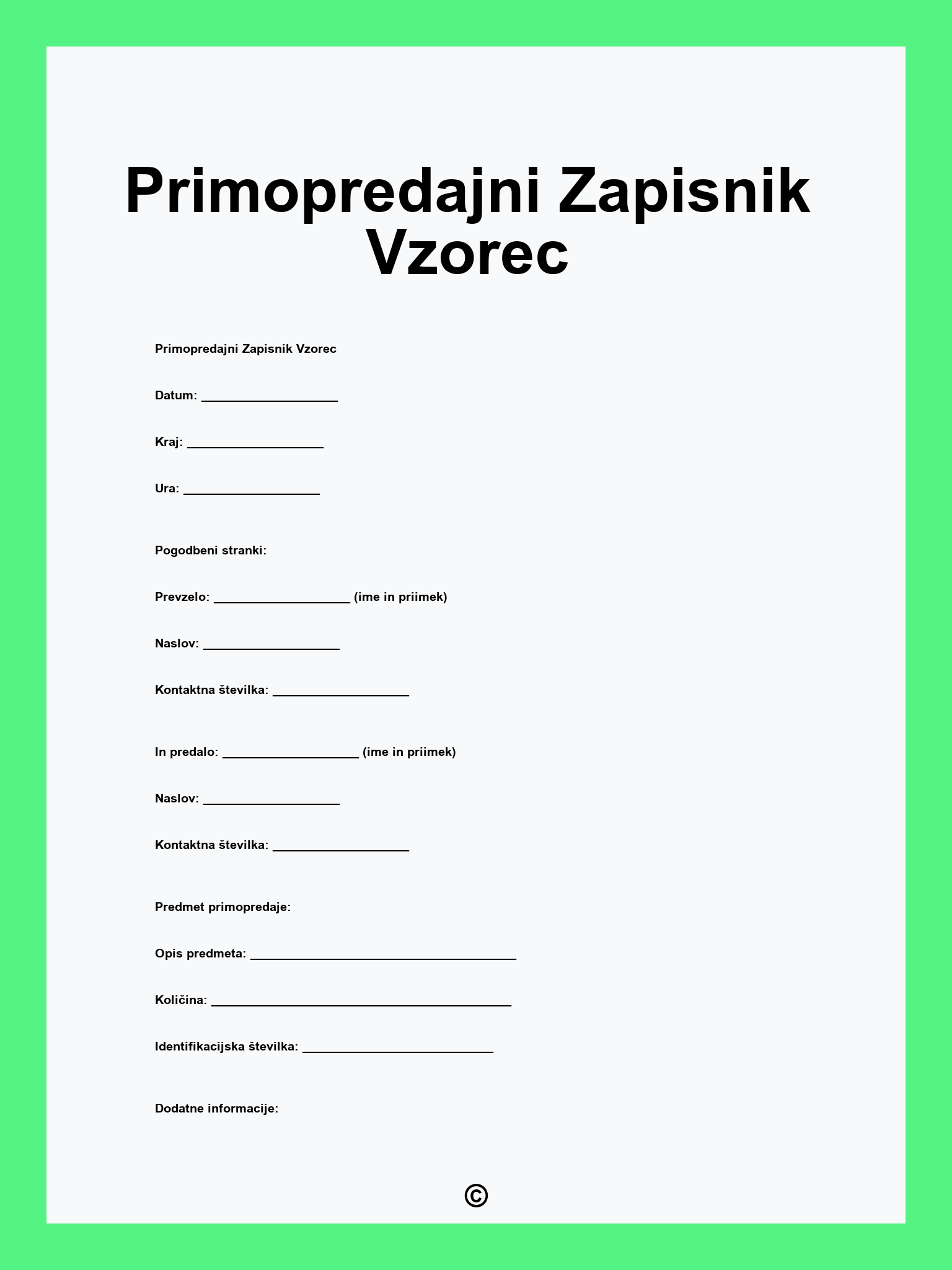 Primopredajni Zapisnik Vzorec