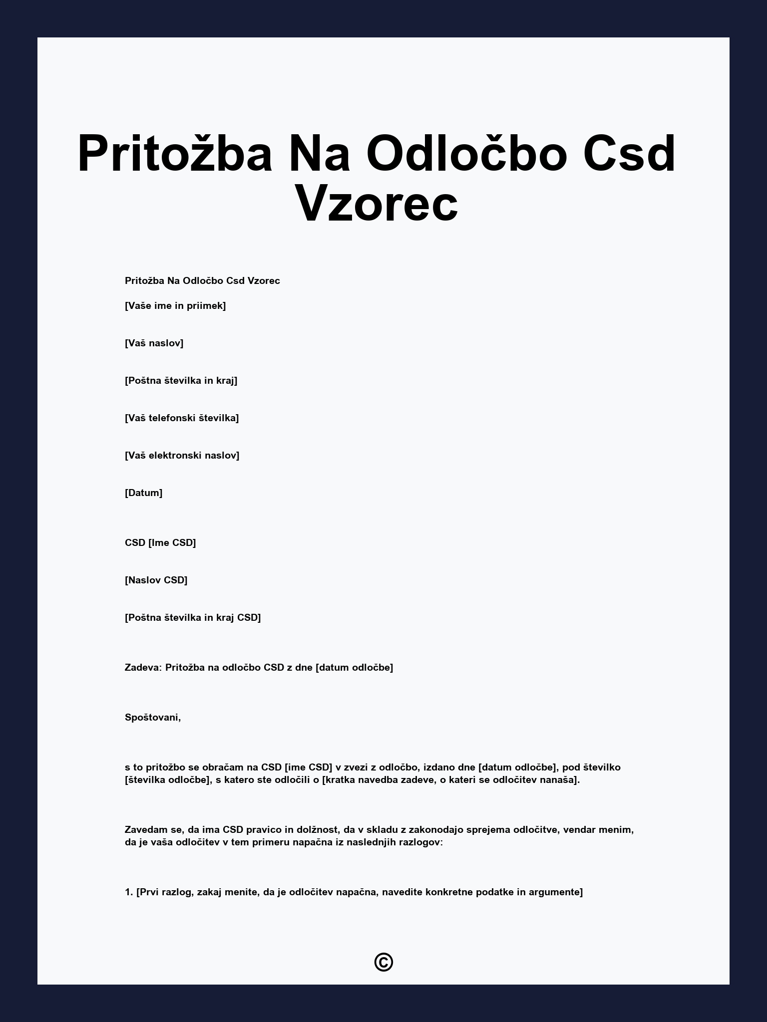 Pritožba Na Odločbo Csd Vzorec