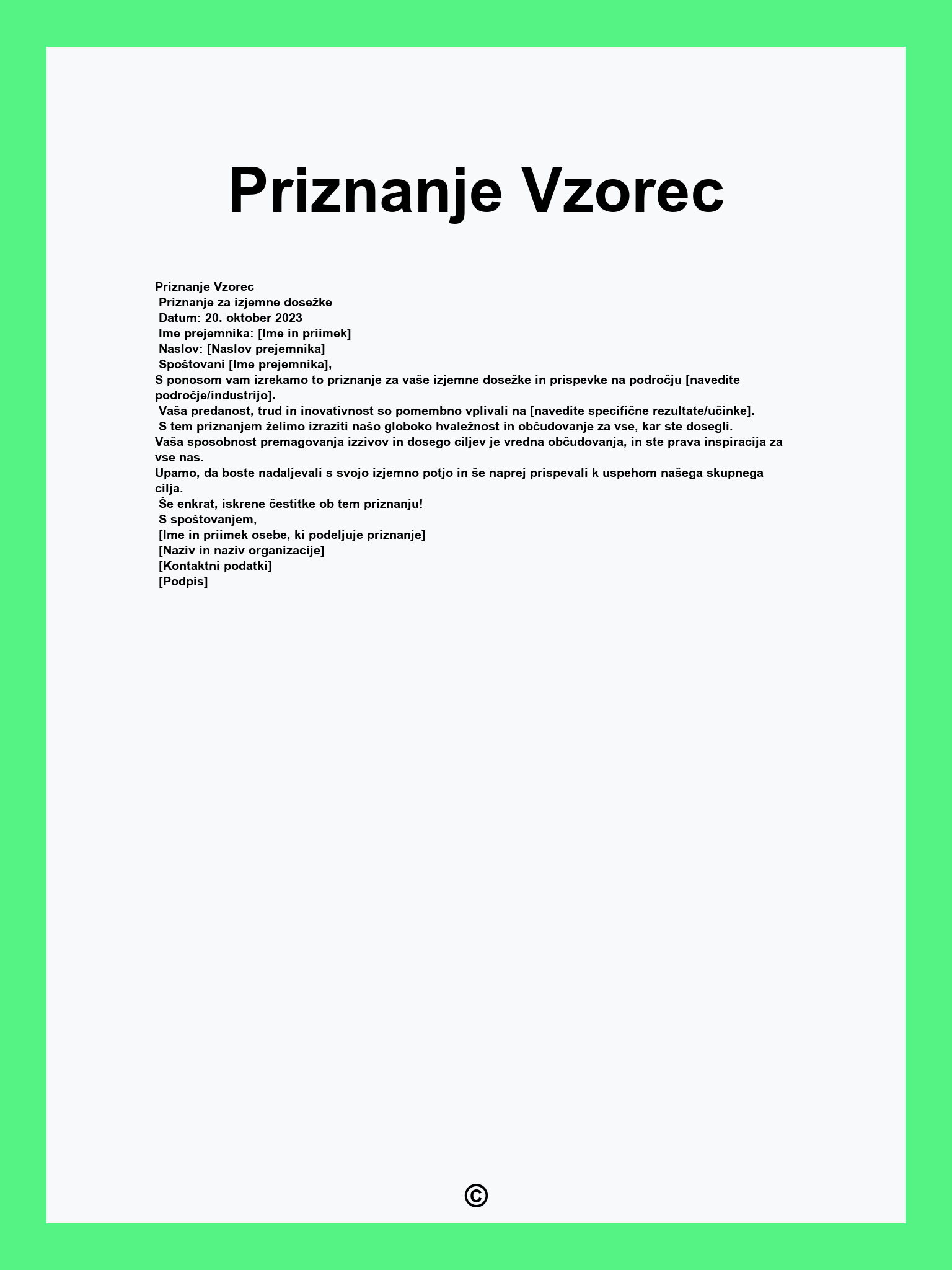 Priznanje Vzorec