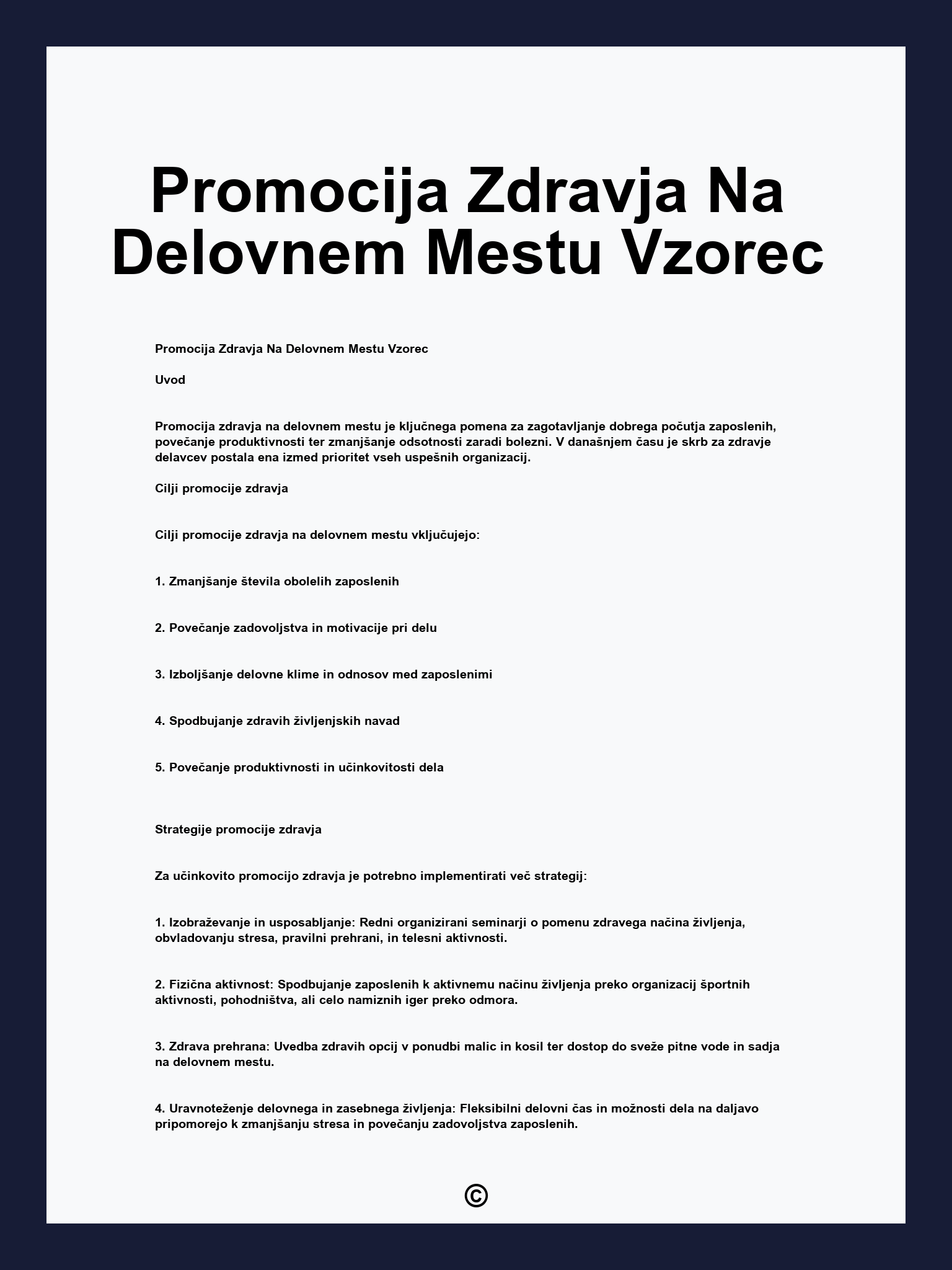 Promocija Zdravja Na Delovnem Mestu Vzorec