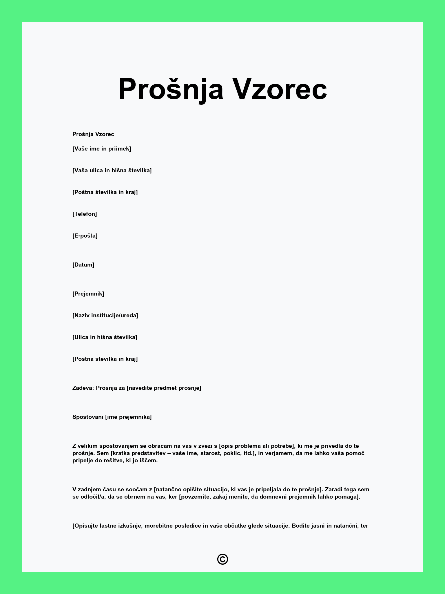 Prošnja Vzorec