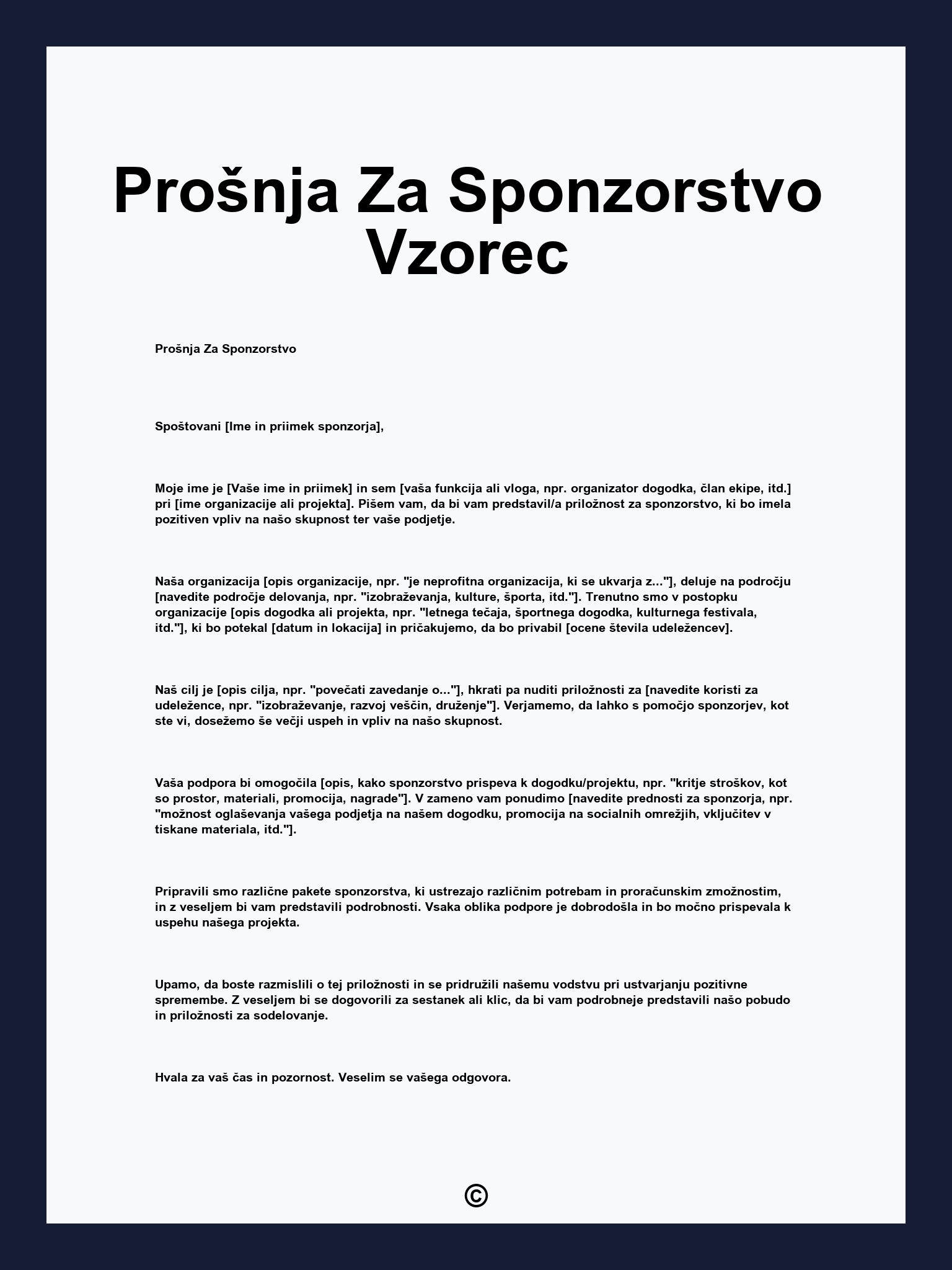 Prošnja Za Sponzorstvo Vzorec