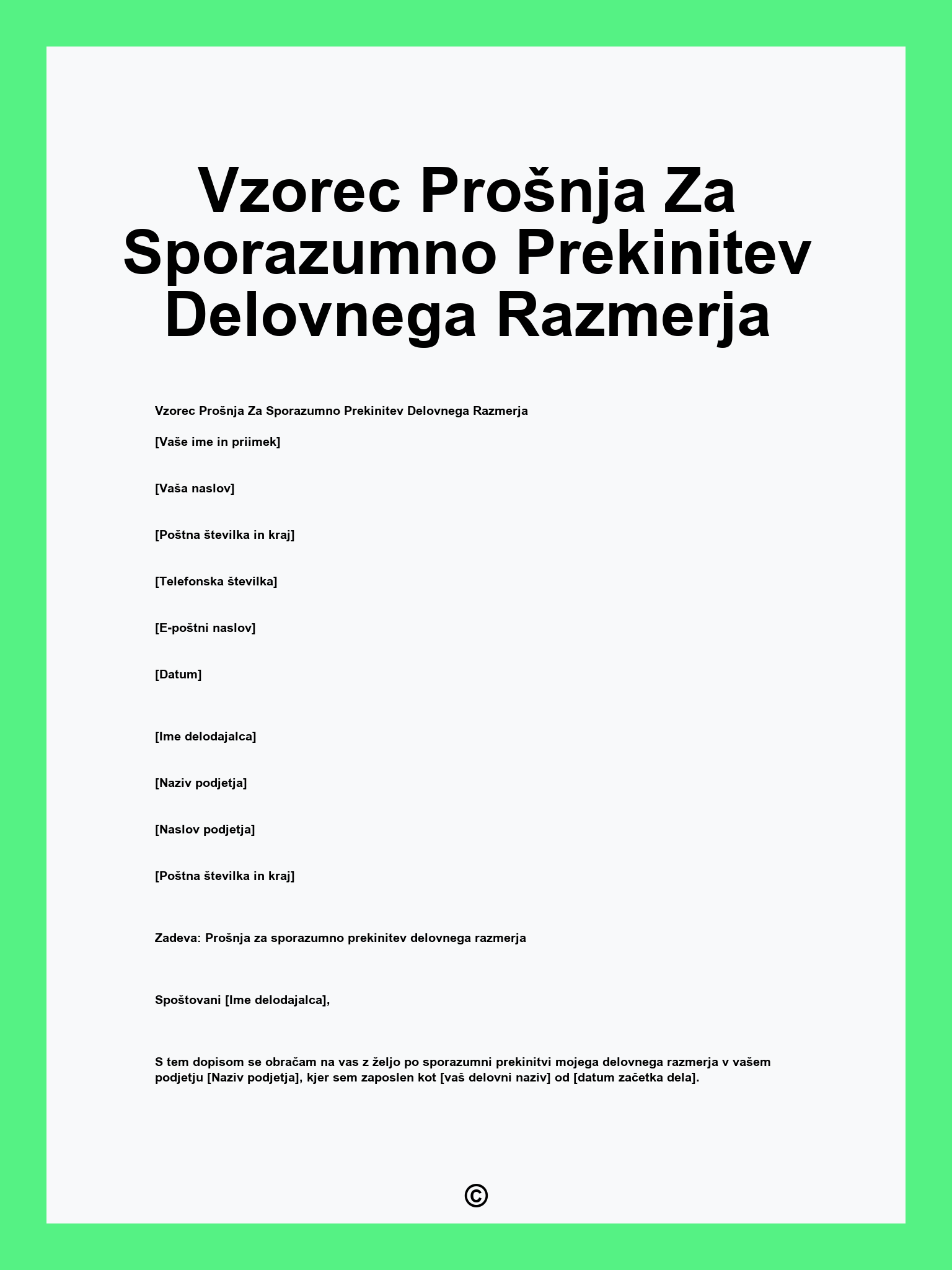 Vzorec Prošnja Za Sporazumno Prekinitev Delovnega Razmerja