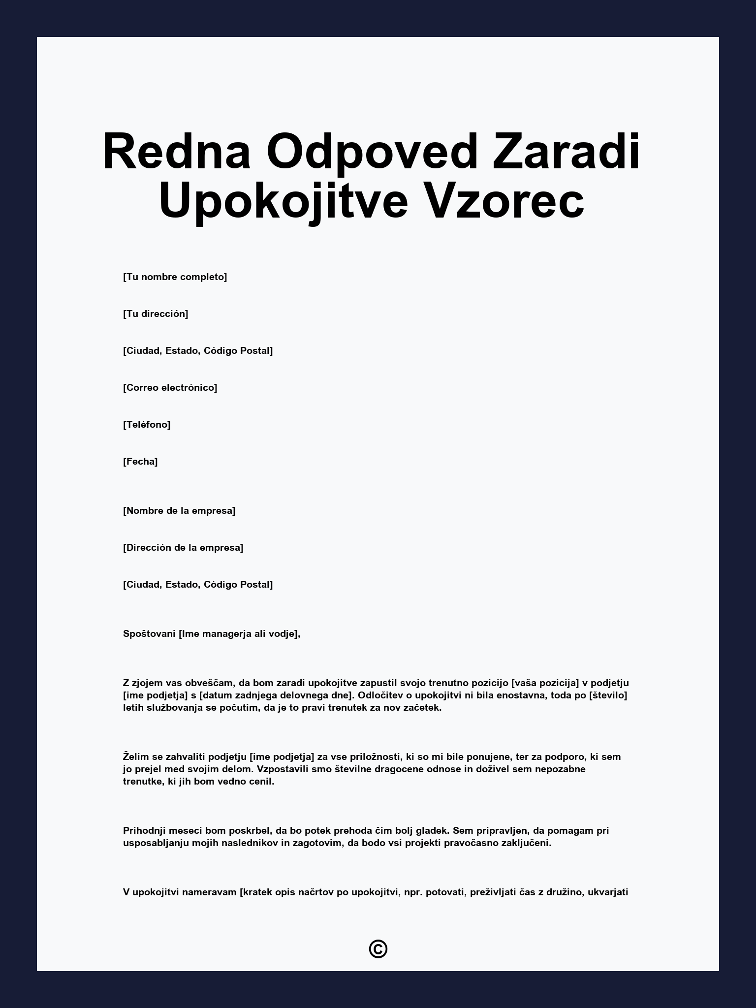 Redna Odpoved Zaradi Upokojitve Vzorec