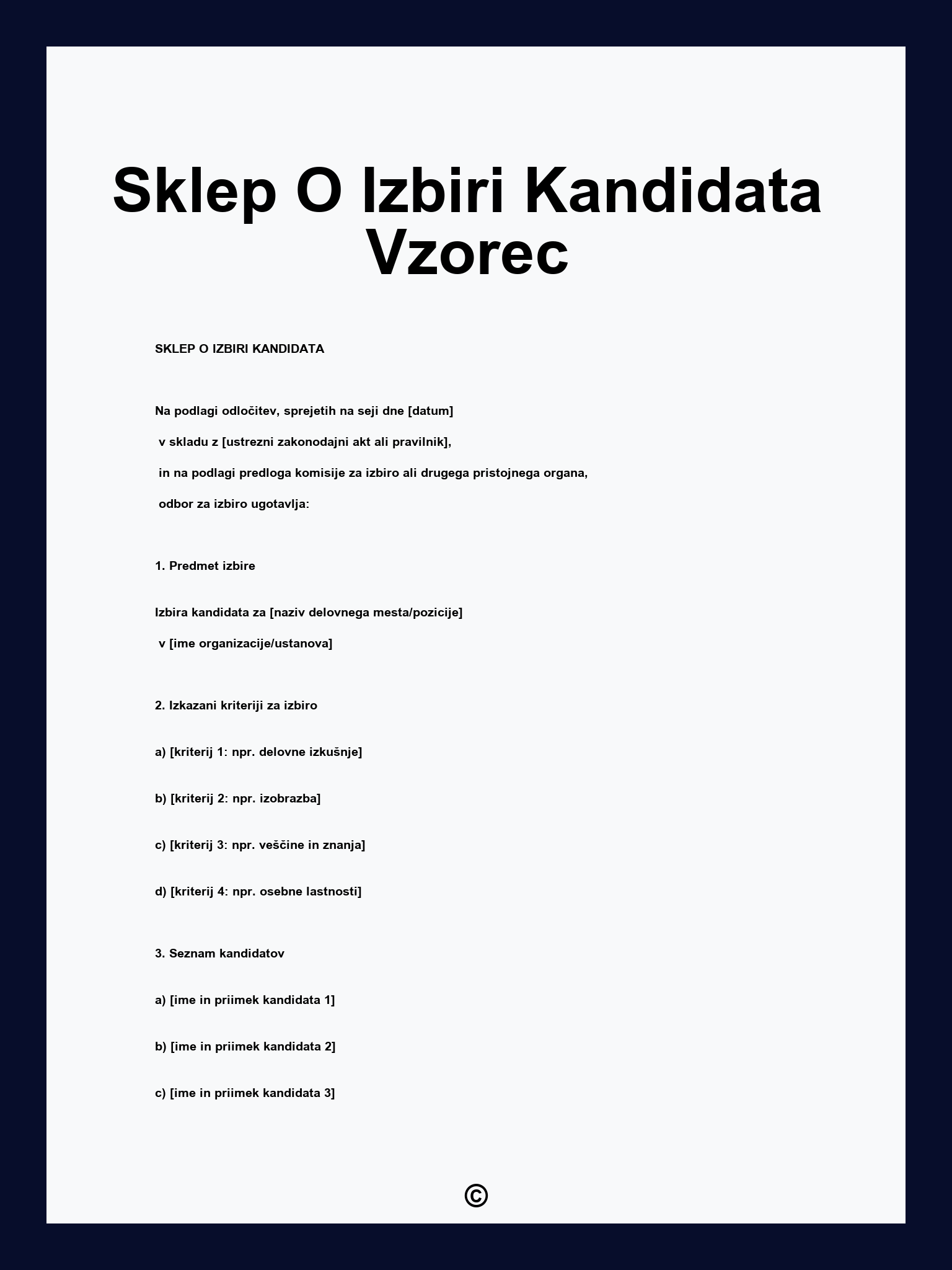 Sklep O Izbiri Kandidata Vzorec