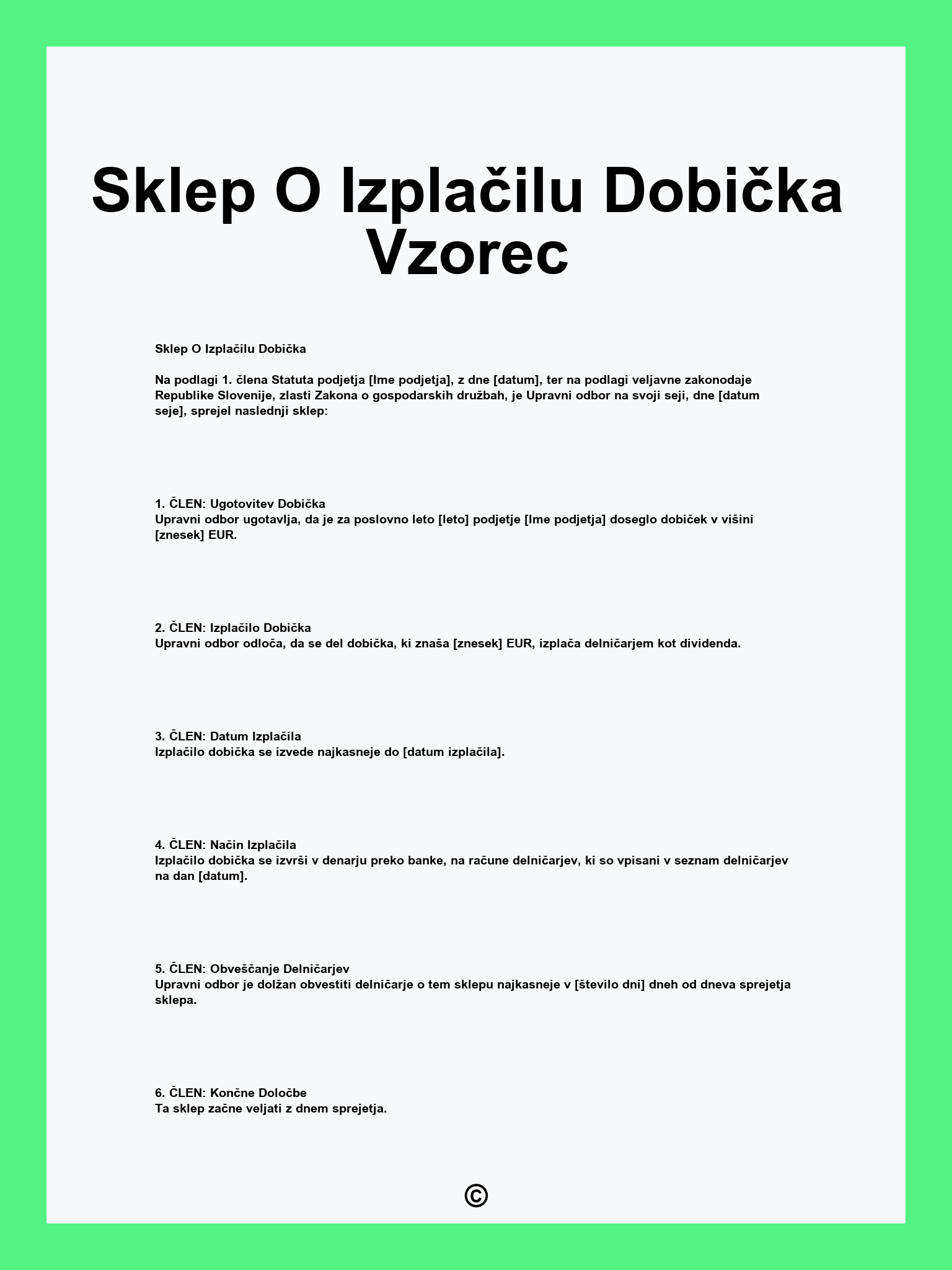 Sklep O Izplačilu Dobička Vzorec