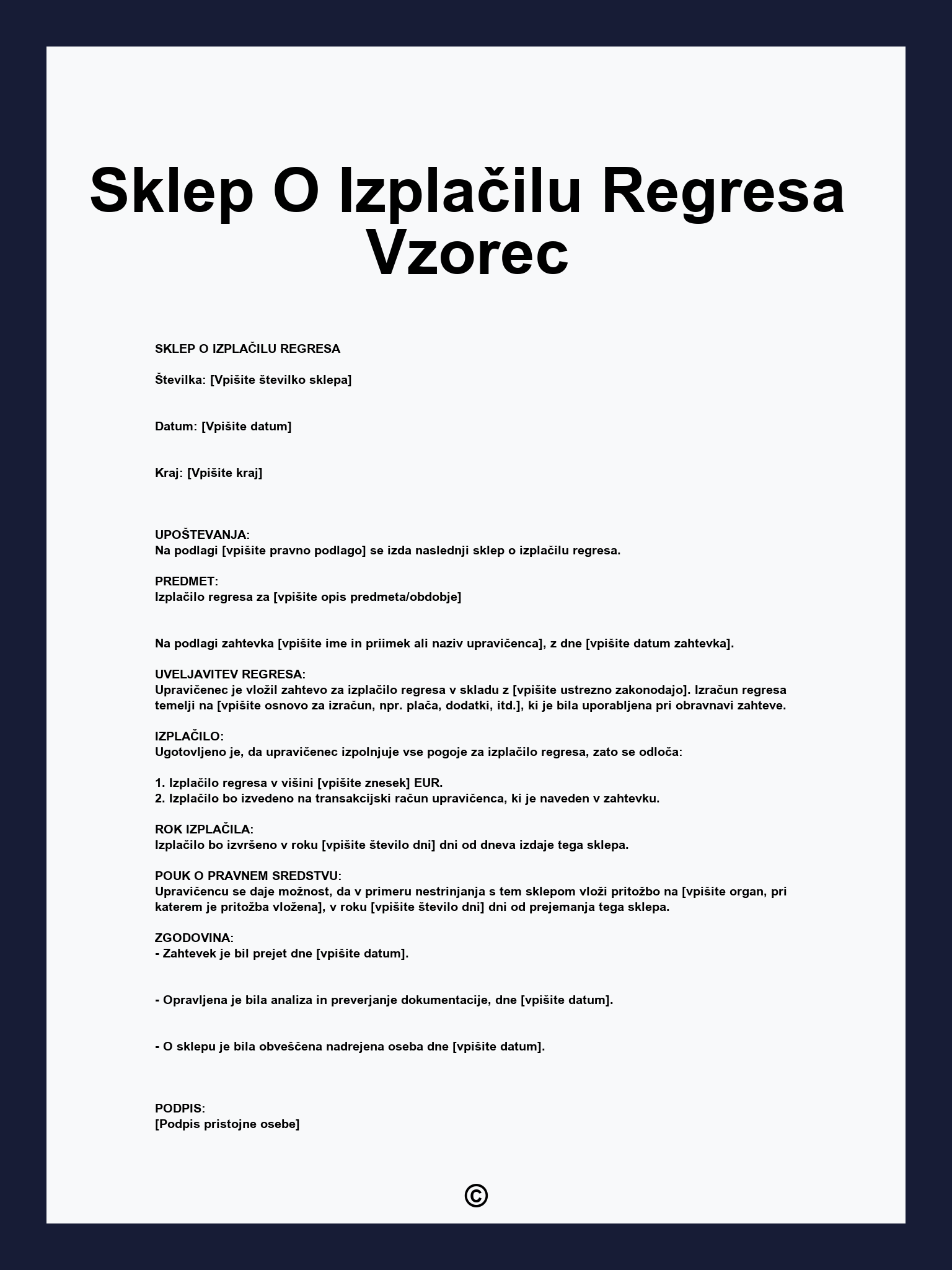 Sklep O Izplačilu Regresa Vzorec