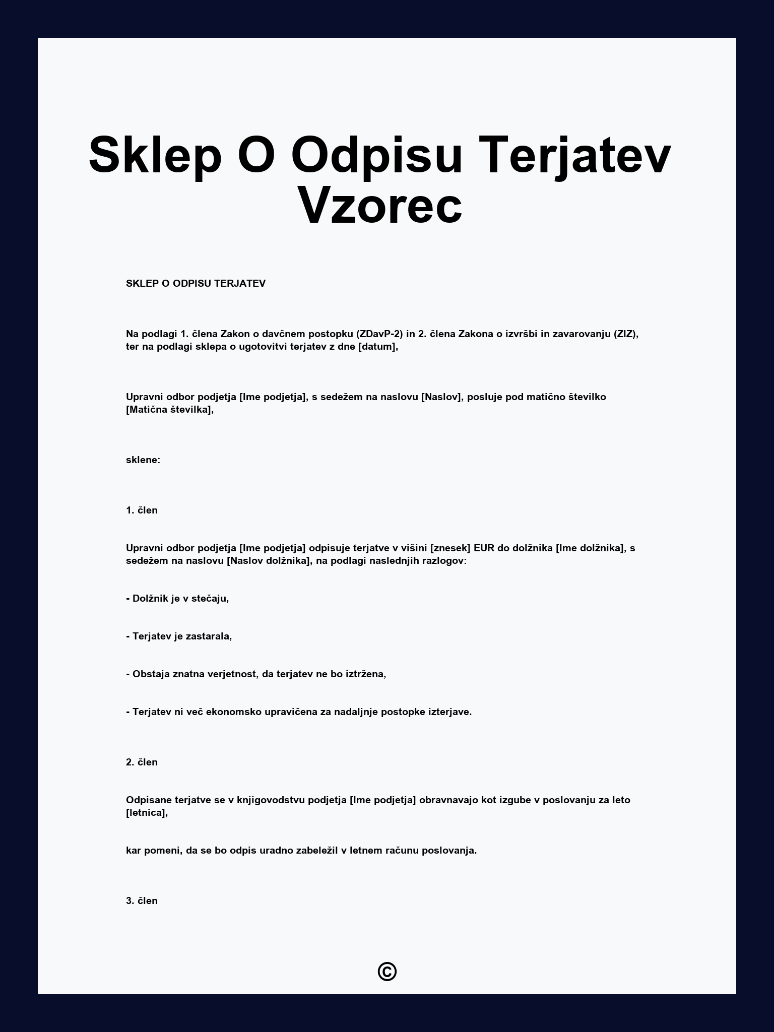Sklep O Odpisu Terjatev Vzorec