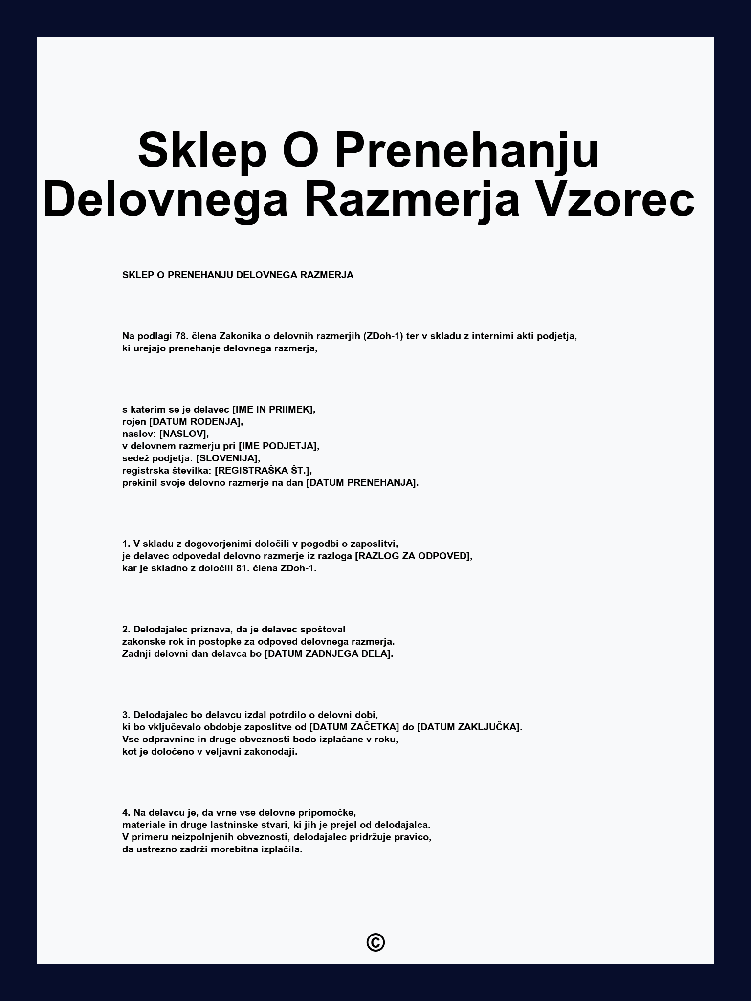 Sklep O Prenehanju Delovnega Razmerja Vzorec