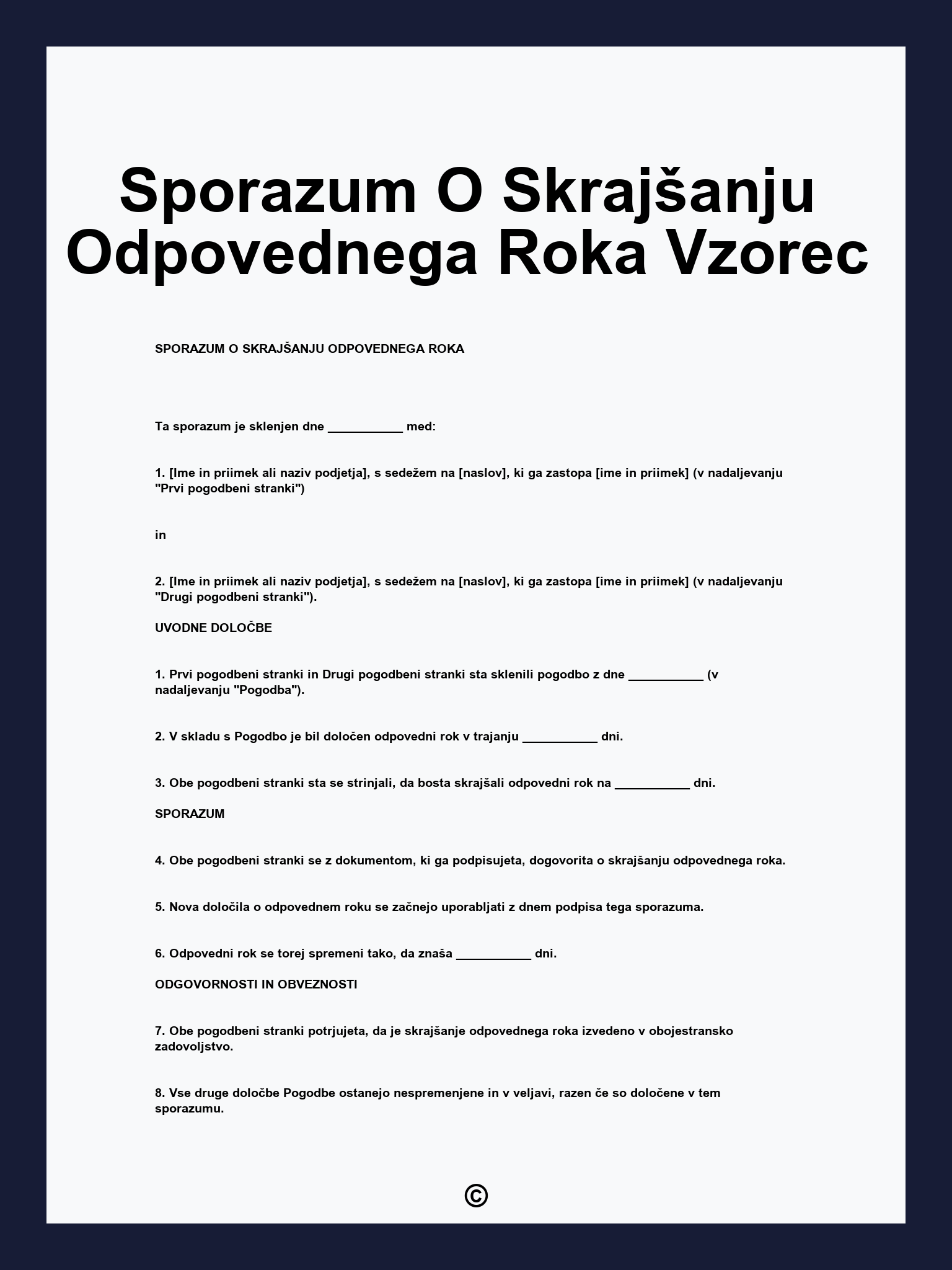 Sporazum O Skrajšanju Odpovednega Roka Vzorec