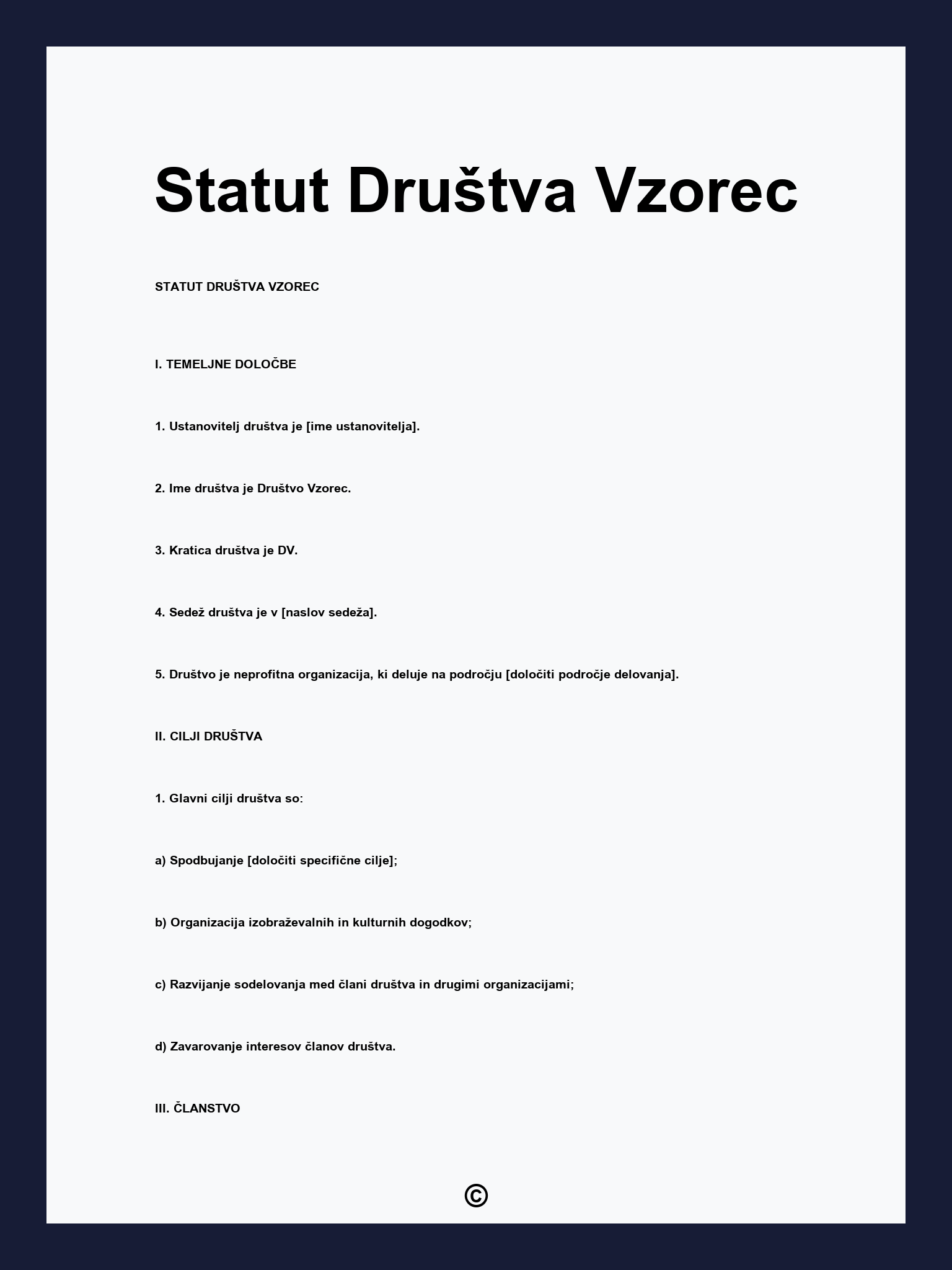 Statut Društva Vzorec