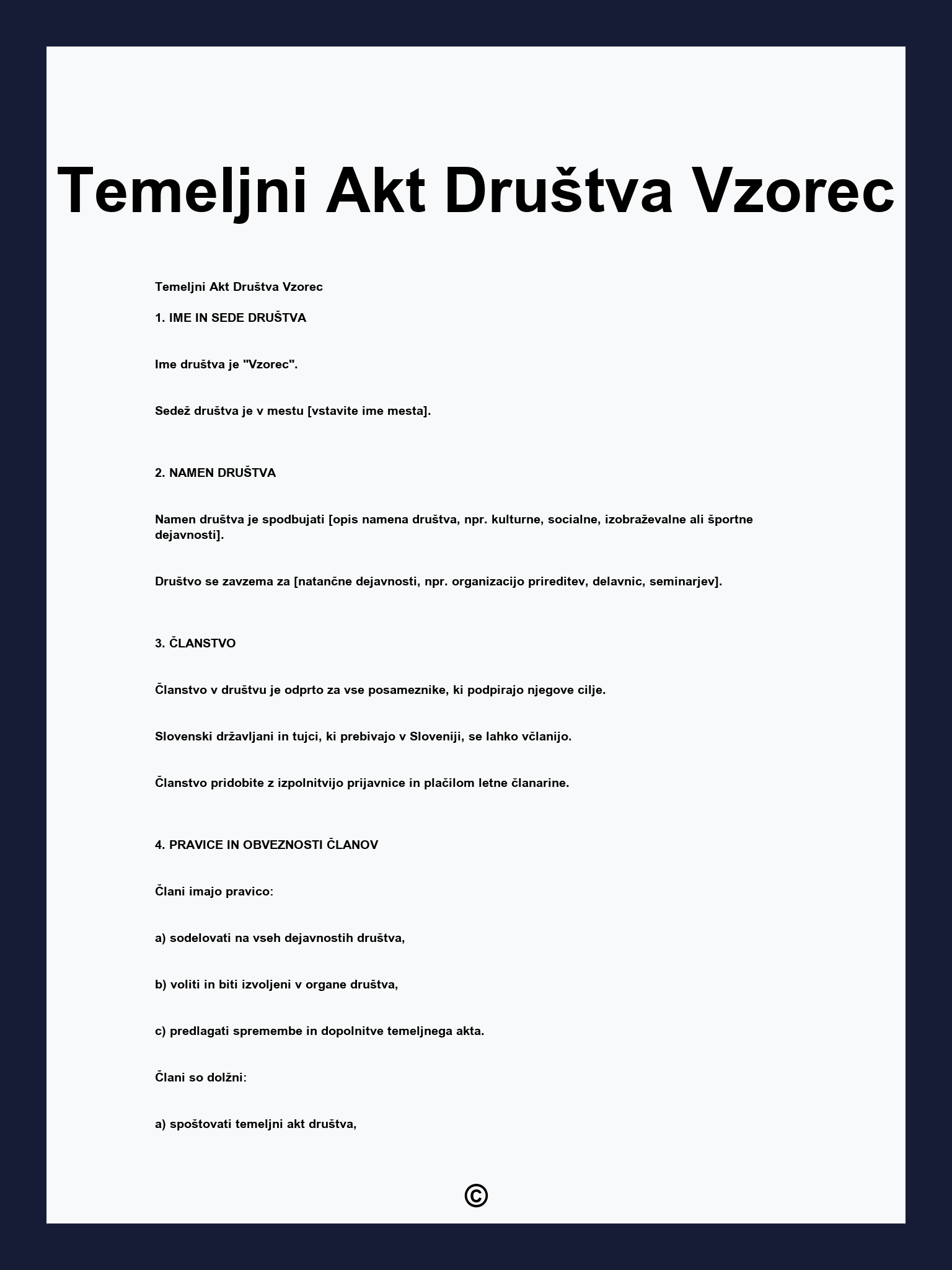 Temeljni Akt Društva Vzorec