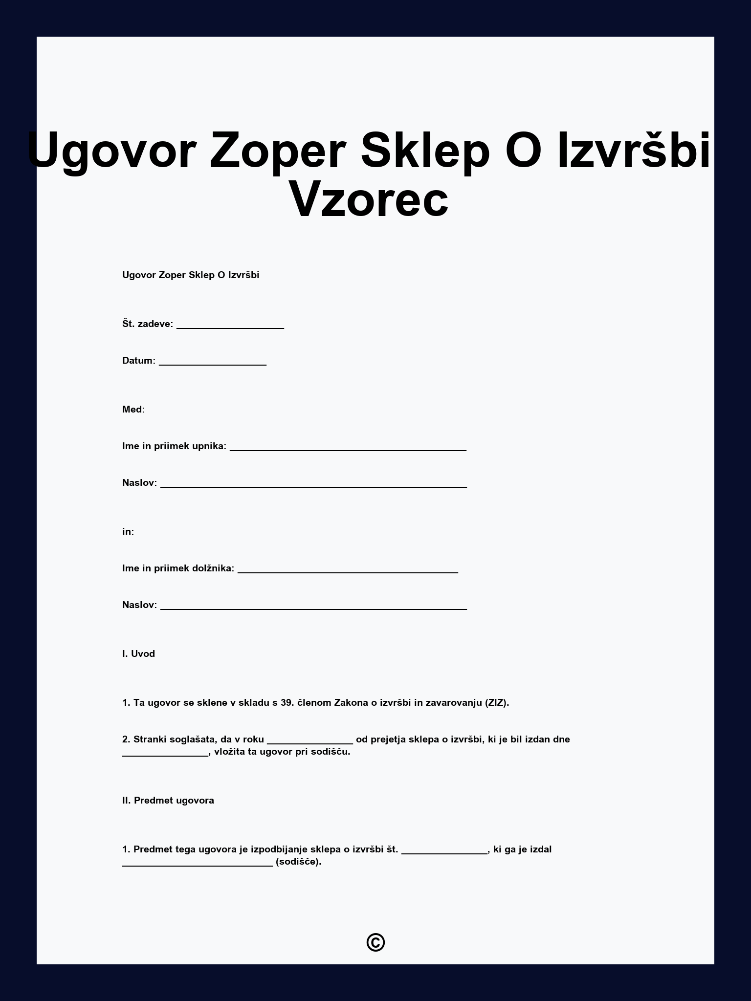 Ugovor Zoper Sklep O Izvršbi Vzorec