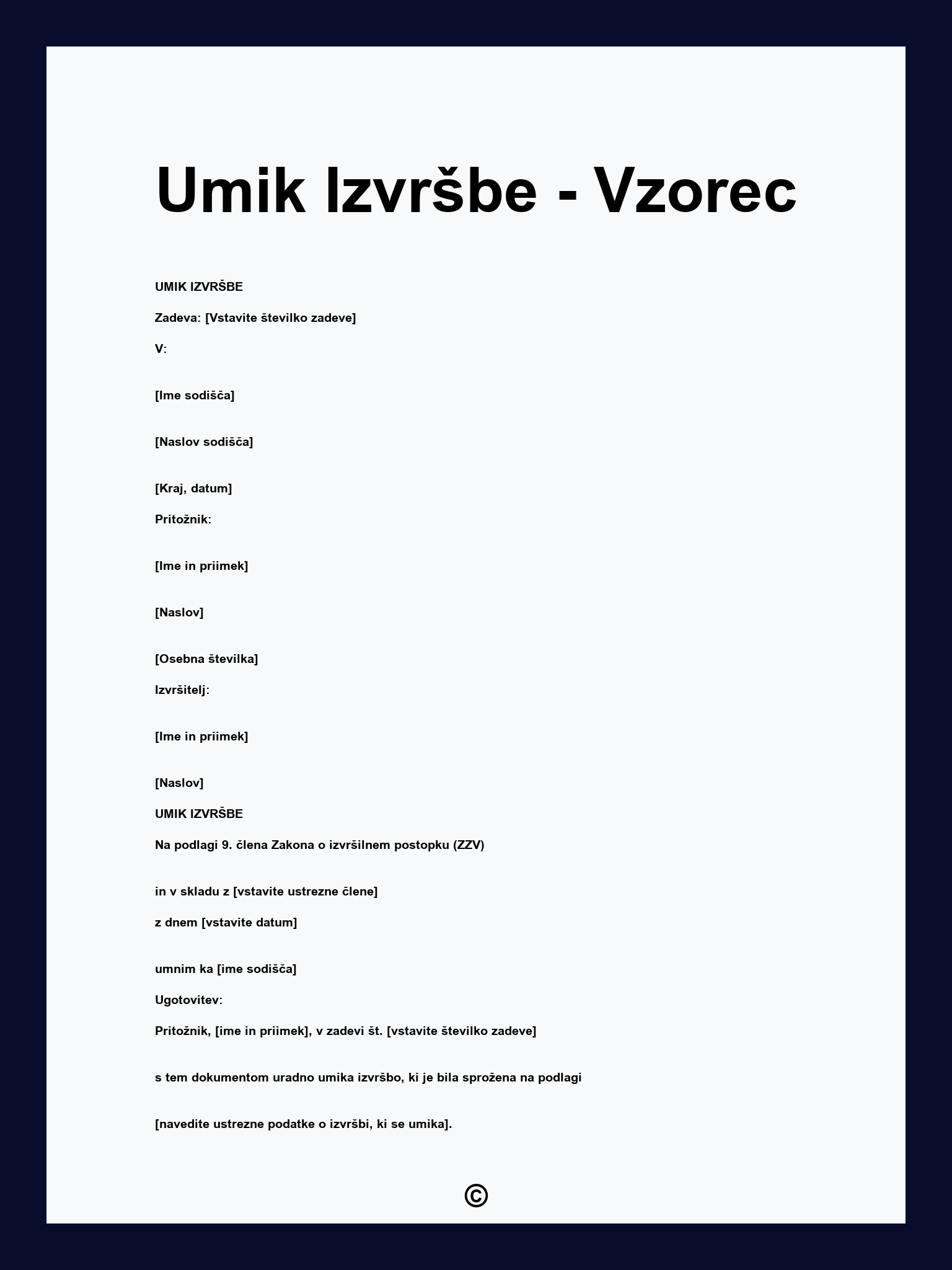 Umik Izvršbe - Vzorec